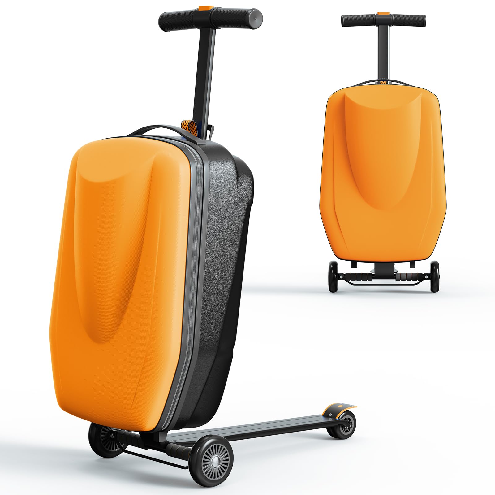 TABU 21 Inch 3D Hardshell Scooter Suitcase for Kids & Adults - Foldable Carry-On Luggage with Telescopic Handle for Ages 4-15 - Lightweight Ride-On Scooter Luggage in Orange - Perfect for Air Travel, School Commute & Family Vacations