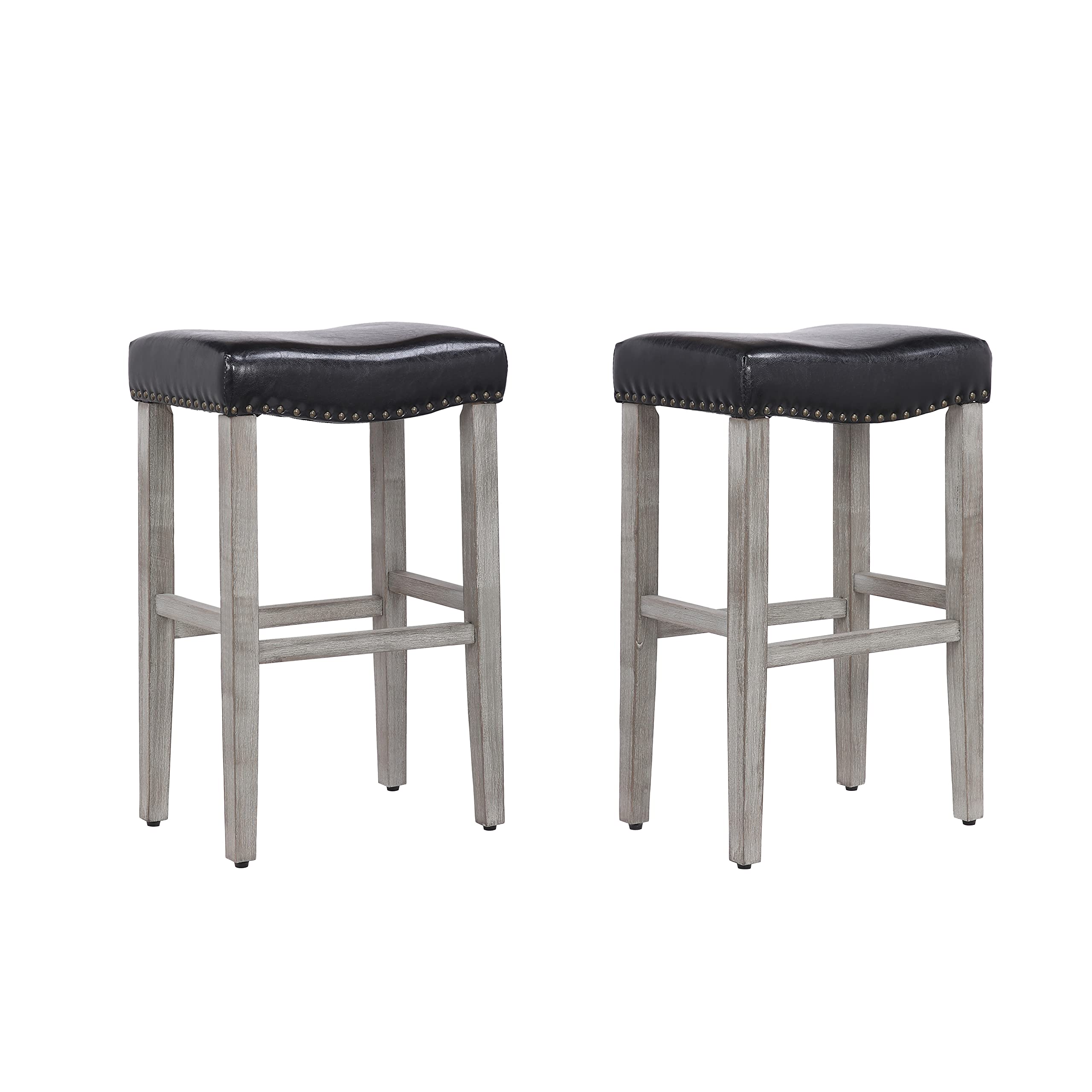 2-Pack Black Leather Upholstered Bar Stools - 29