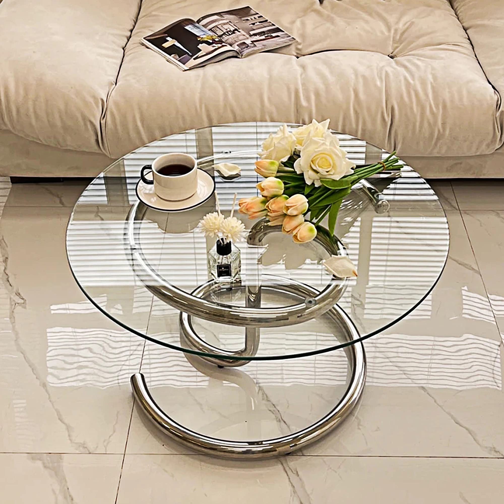 JUFU 30 Inch Round Tempered Glass Table Top - 0.26