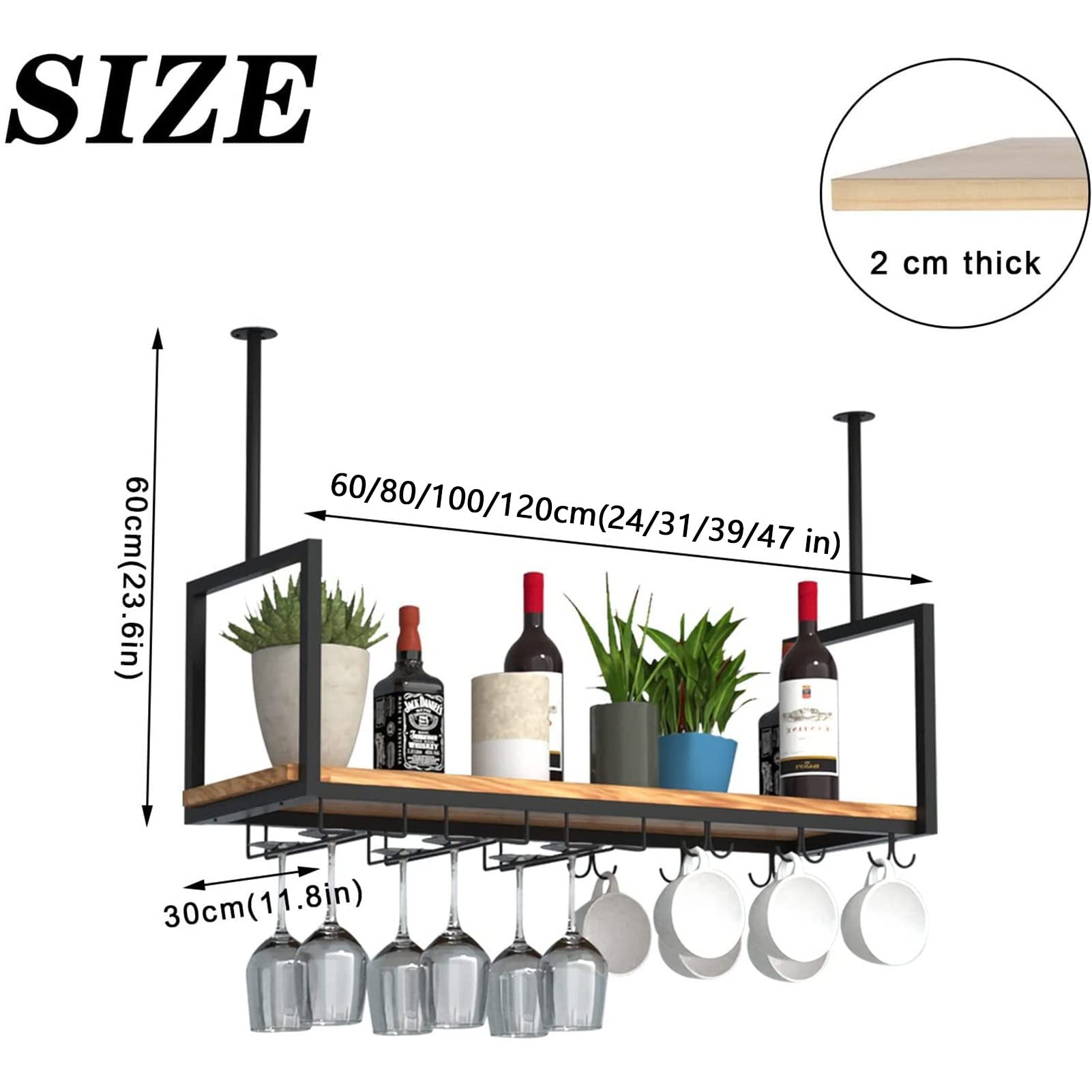 European Style Ceiling Wine Glass Holder & Hanging Plant Stand - Multi-Functional Wall Mounted Storage Rack for Kitchen, Living Room, Bar or Cafe Decor - Perfect for Upside Down Glass Display and Space-Saving Home Organization