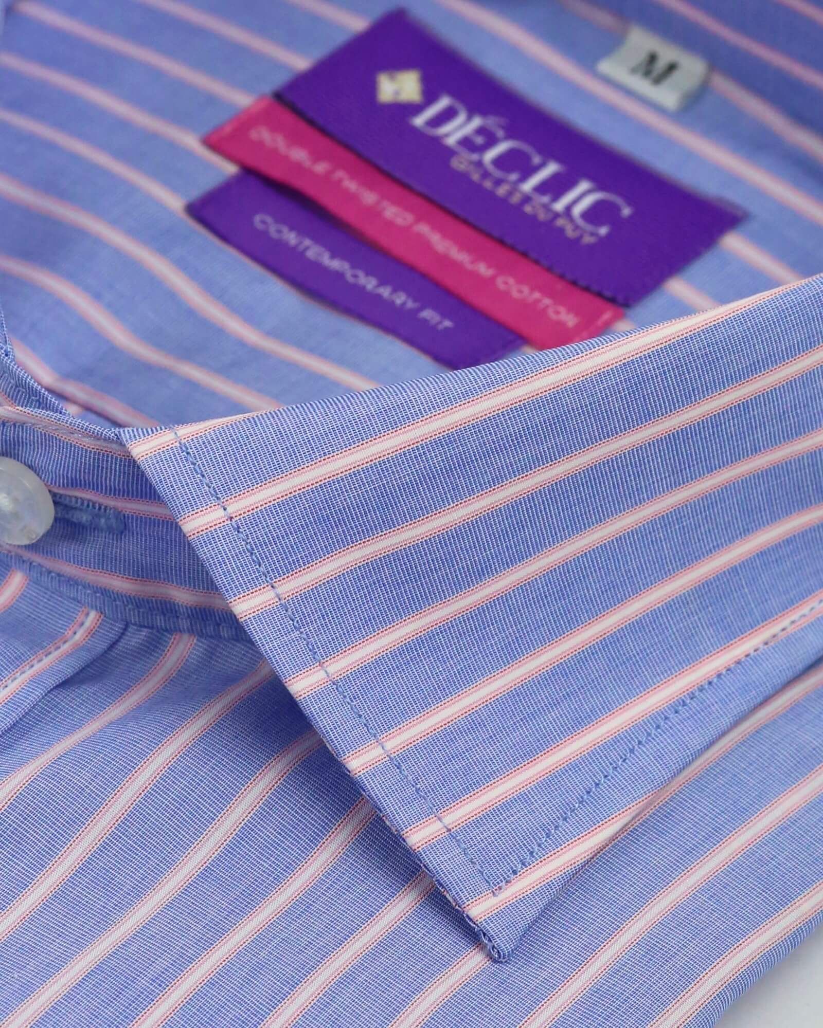 DÉCLIC Calshot Stripe Shirt for Men - Classic Blue & White Striped Casual Button Down Shirt - Perfect for Office, Date Night & Summer Outings