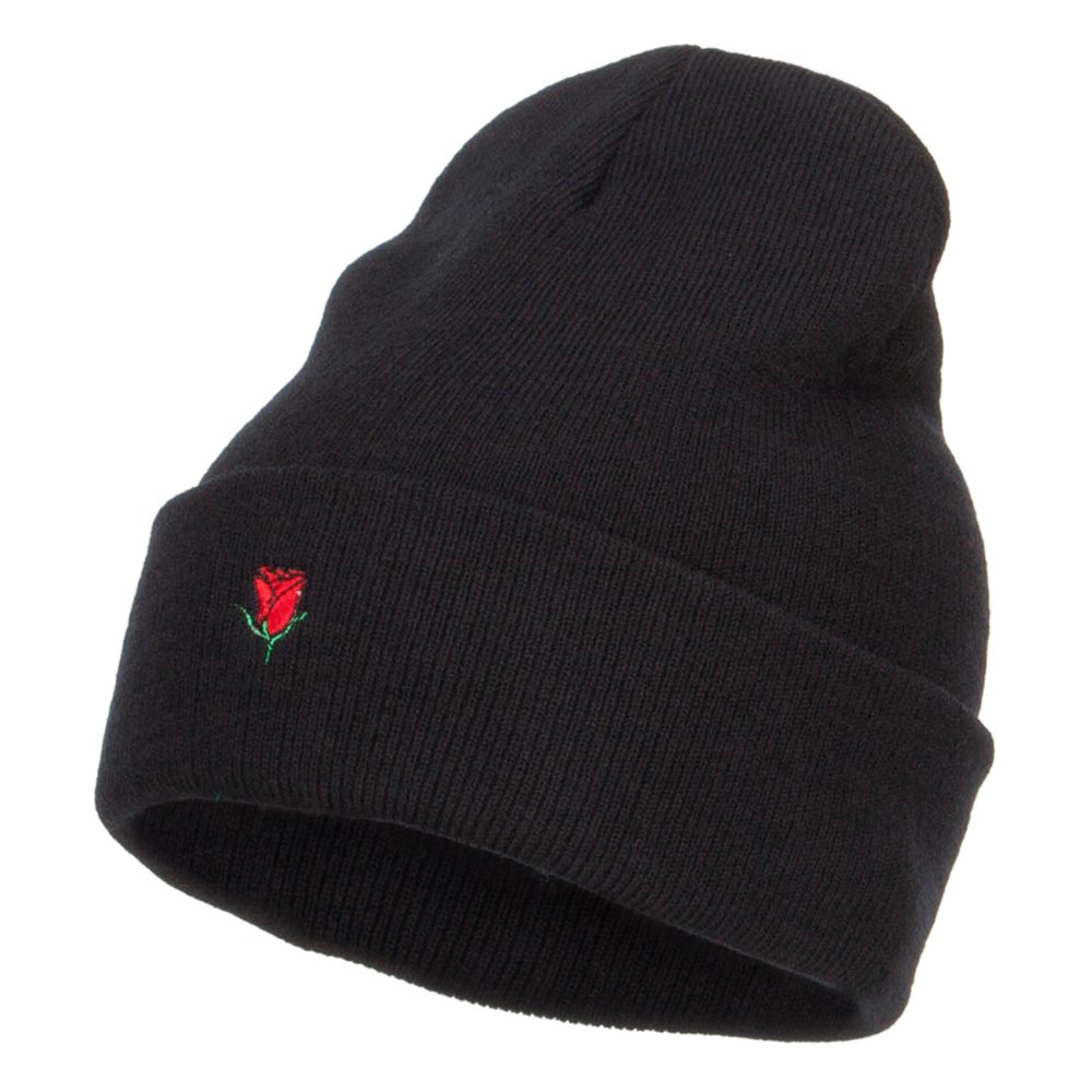 Mini Rose Embroidered Long Beanie for Women - Soft Winter Knit Hat with Floral Design - Perfect for Cold Weather, Outdoor Activities & Fashion Accessories