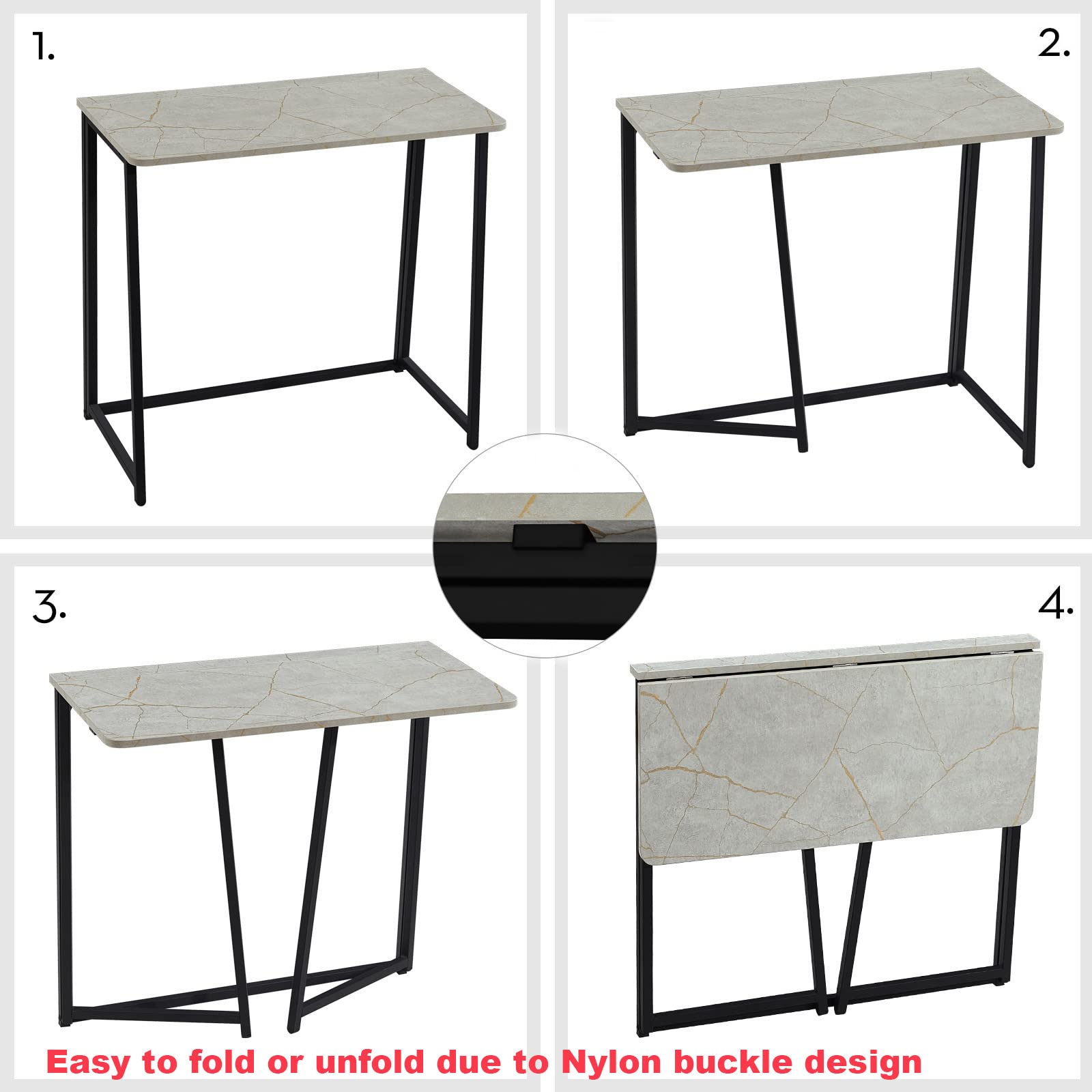 WOHOMO Small Foldable Computer Desk - Portable Writing Study Desk with Easy Assembly, Space-Saving Design for Home Office, Dorm Room & Small Spaces - Lightweight Laptop Table Workstation in Grey