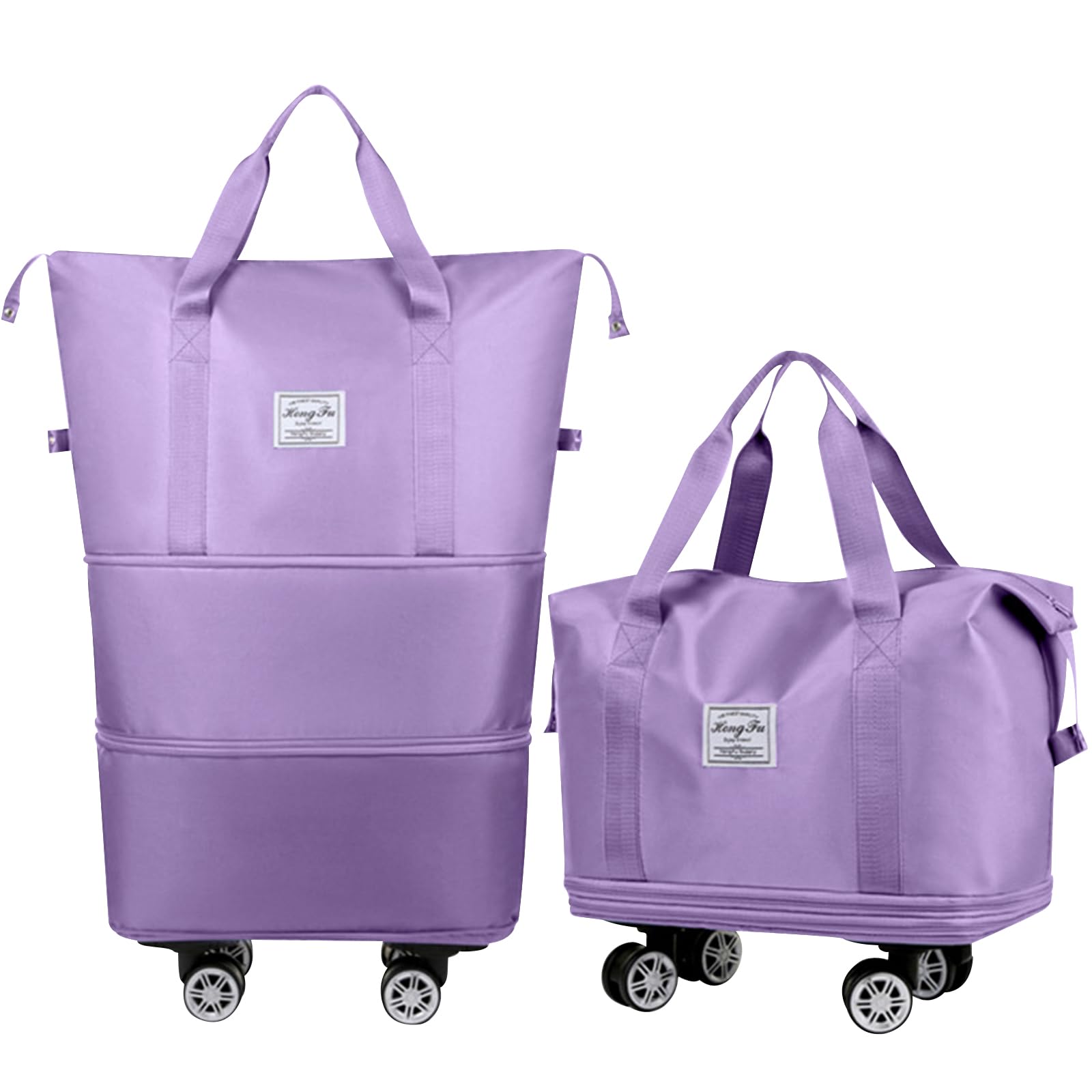 Foldable Expandable Duffel Bag with Detachable Rolling Wheels - Large Carry-on Luggage for Travel, Gym, Camping & Business Trips - Purple Travel Bag for Convenient Packing & Storage