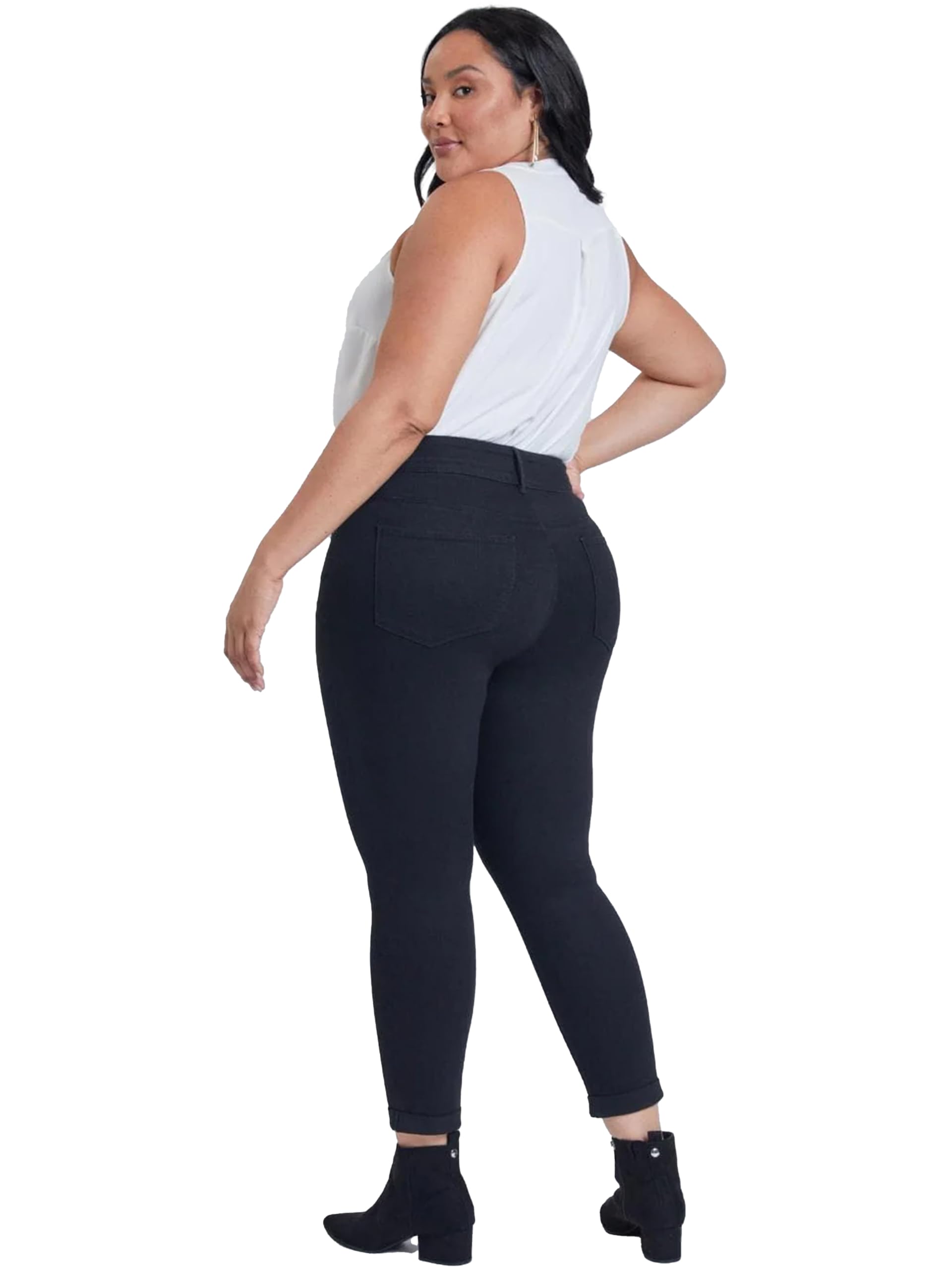 Royalty For Me Women's Plus Size Tummy Control Rolled Cuff Ankle Jeans - High Waist Slimming Denim Pants for Casual Wear & Everyday Comfort