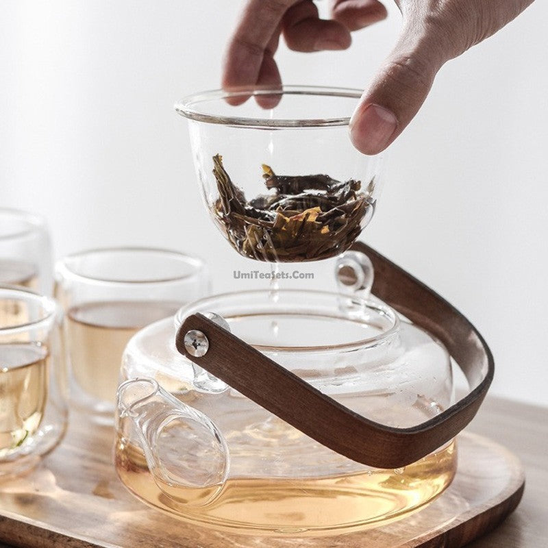 Premium High Borosilicate Glass Tea Set with Bamboo Tray - Durable & Heat-Resistant for Hot Tea, Iced Tea & Herbal Infusions - Perfect for Home, Office & Gifting