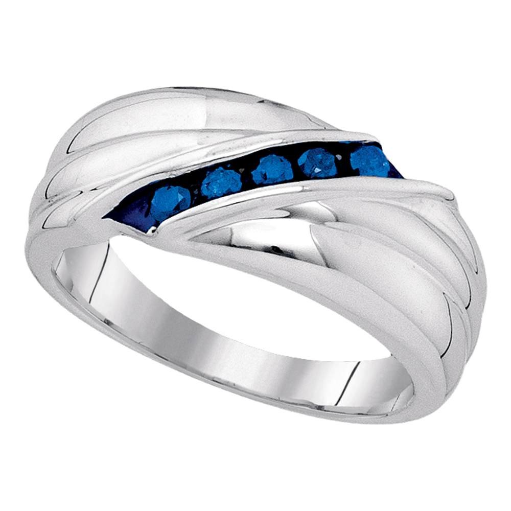 Sonia Jewels 925 Sterling Silver Blue Round Diamond Men's Wedding Band Ring - Channel Setting (1/3 cttw) | Elegant & Durable for Engagement, Anniversary & Everyday Wear