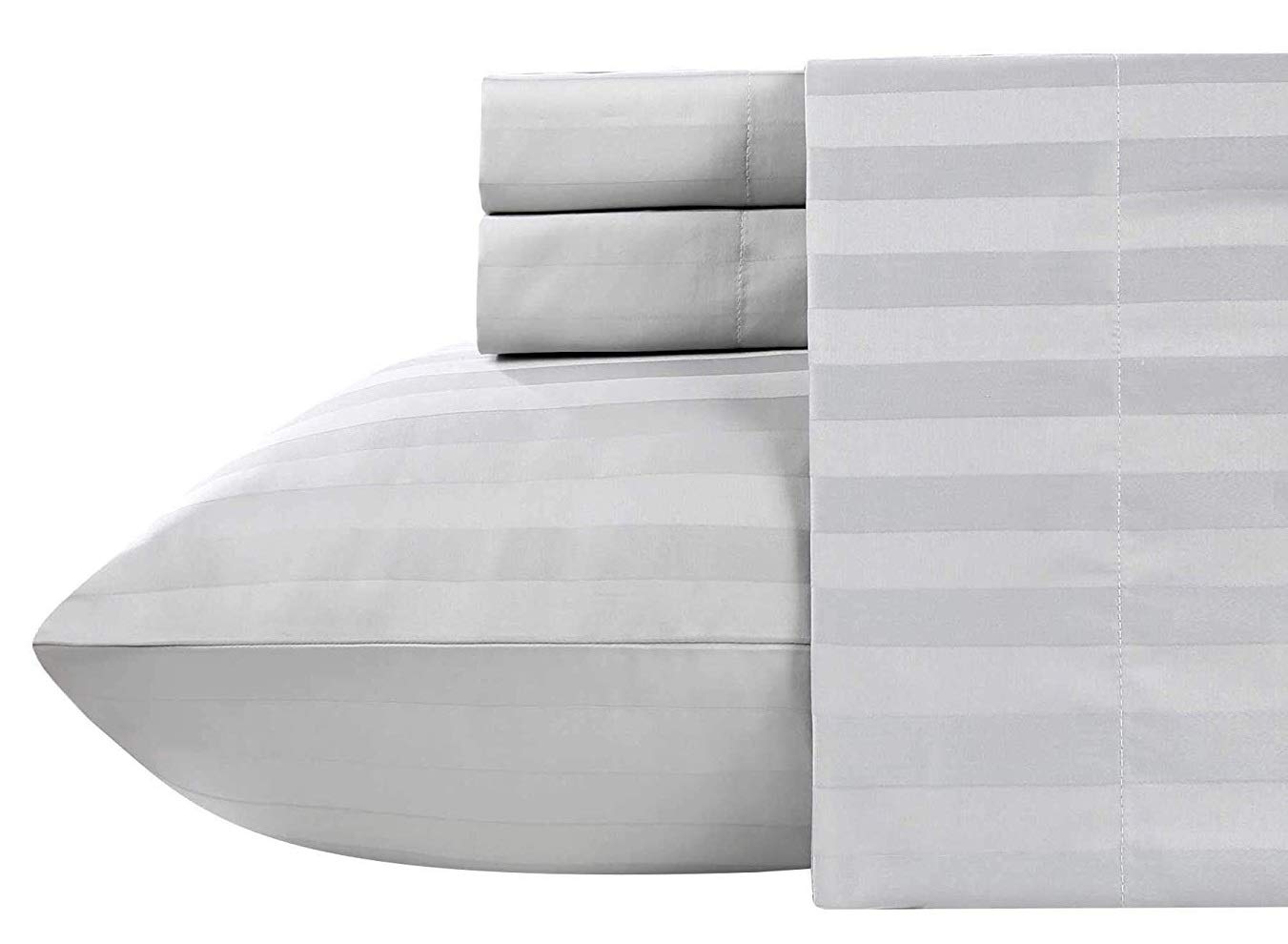Split King Sheets for Adjustable Beds - 100% Cotton 5-Piece Deep Pocket Sheet Set (Split King Size, Light Grey Stripe) - Perfect for Adjustable Mattresses, Sleep Comfort & Guest Bedrooms