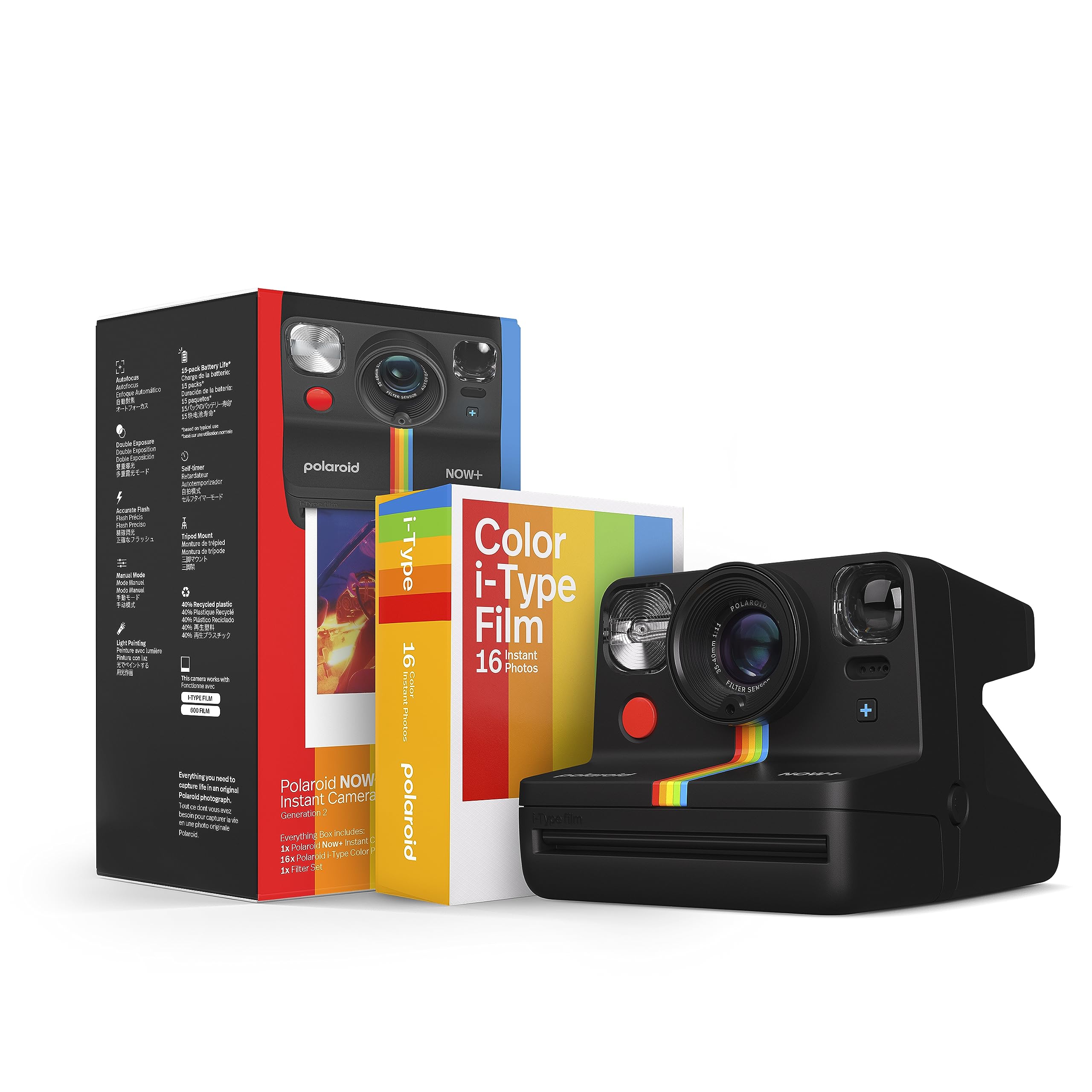 Polaroid Now+ Generation 2 Instant Camera Bundle with 16 Photos - Bluetooth Connected, App Controlled - Black - Perfect for Travel, Parties & Creative Photography