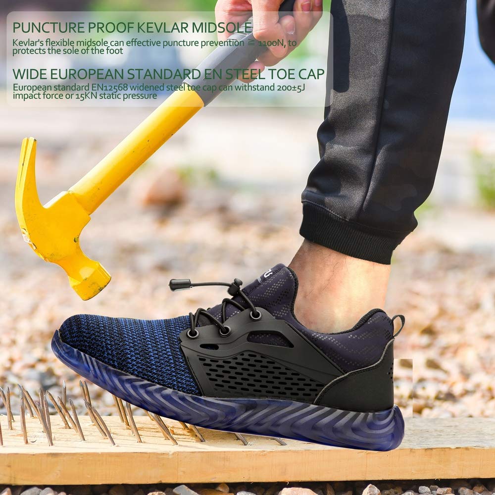 KINOW Steel Toe Safety Work Shoes for Men & Women - Slip Resistant, Lightweight Industrial Construction Sneakers with Athletic Design for Outdoor Work & Heavy Duty Jobs