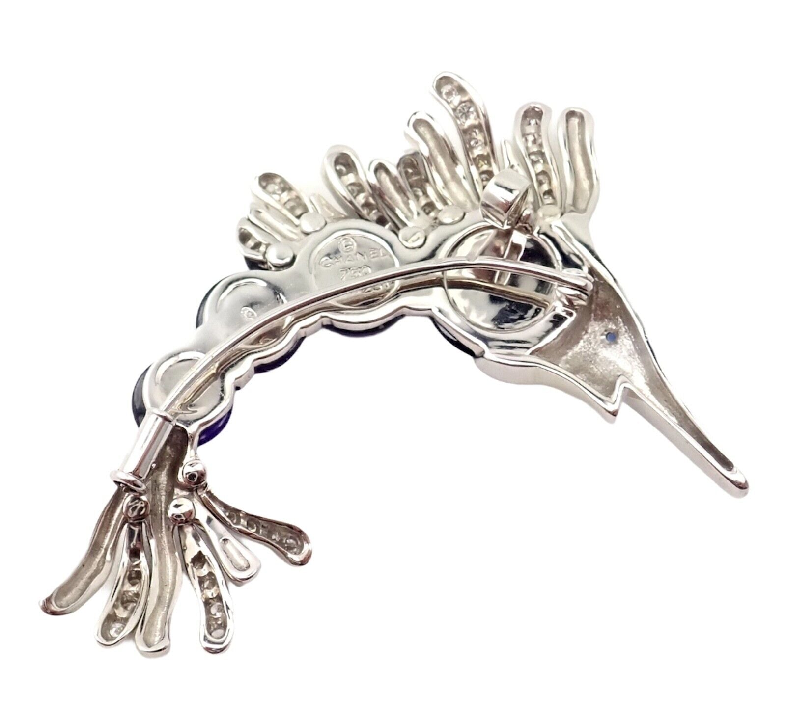 Chanel 18K White Gold Amethyst Diamond Miami Marlin Fish Brooch Pendant - Luxury Jewelry for Women, Elegant Gift for Special Occasions, Perfect for Parties and Formal Events