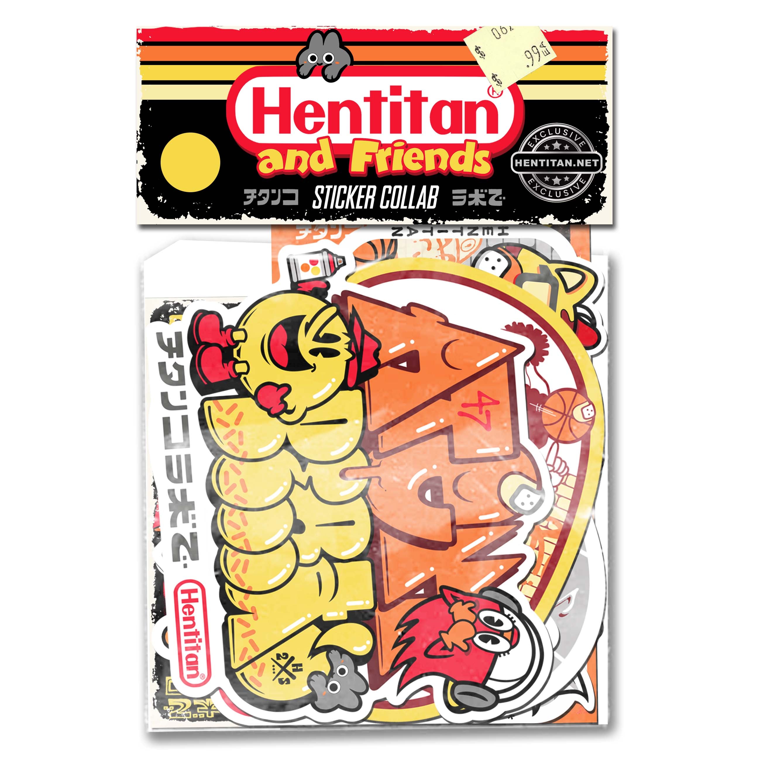 Hentitan and Friends Yellow Sticker Pack - 50pcs Waterproof Vinyl Decals for Laptops, Water Bottles & DIY Crafts - Fun Kawaii Stickers for Kids Room Decor, Scrapbooking & Journaling