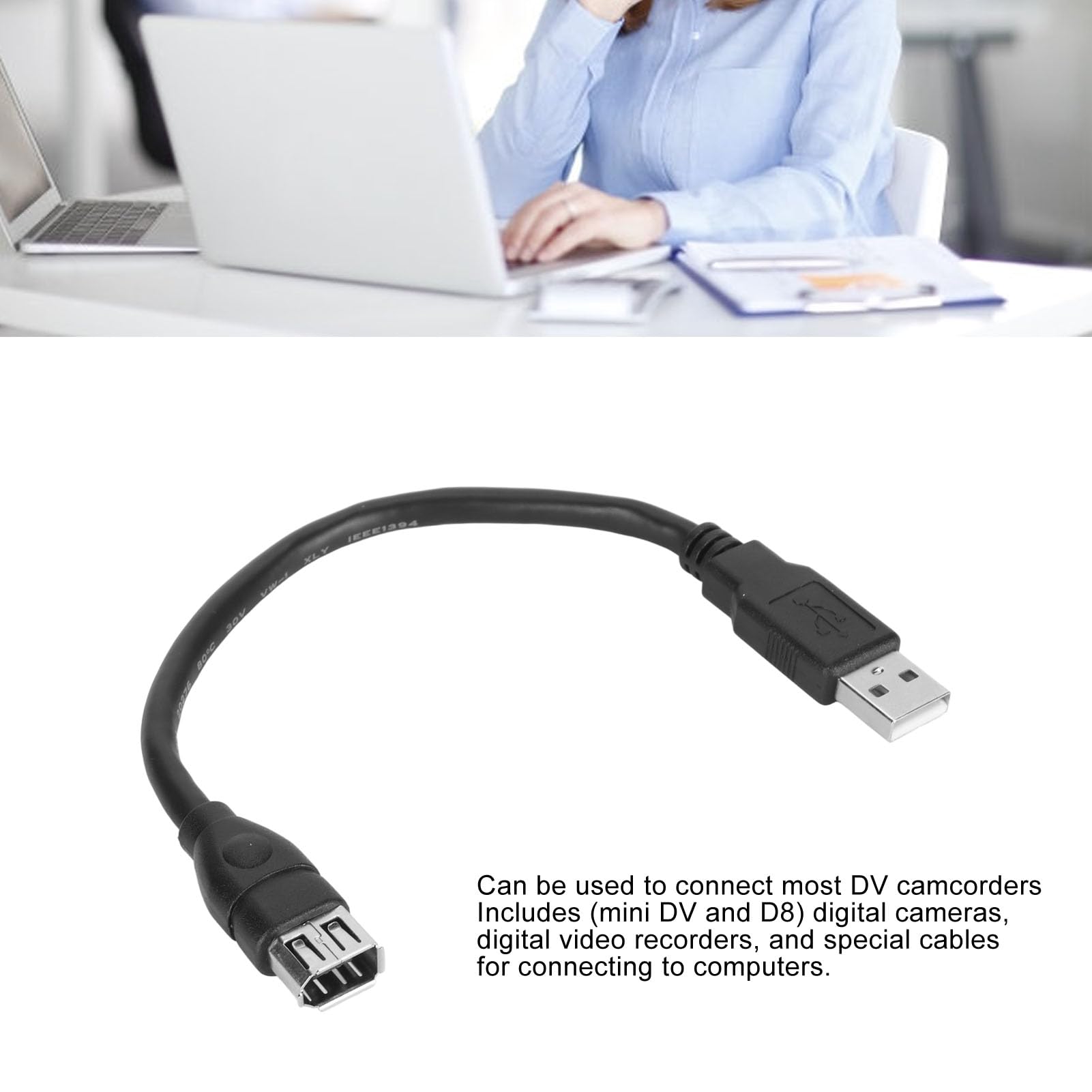 Firewire 1394 6 Pin Female to USB 2.0 Male Adapter Cable - IEEE 1394 to USB Converter for Printer, Camera, Scanner - 20cm/0.65ft - Perfect for Data Transfer Between Legacy Firewire Devices and Modern Computers