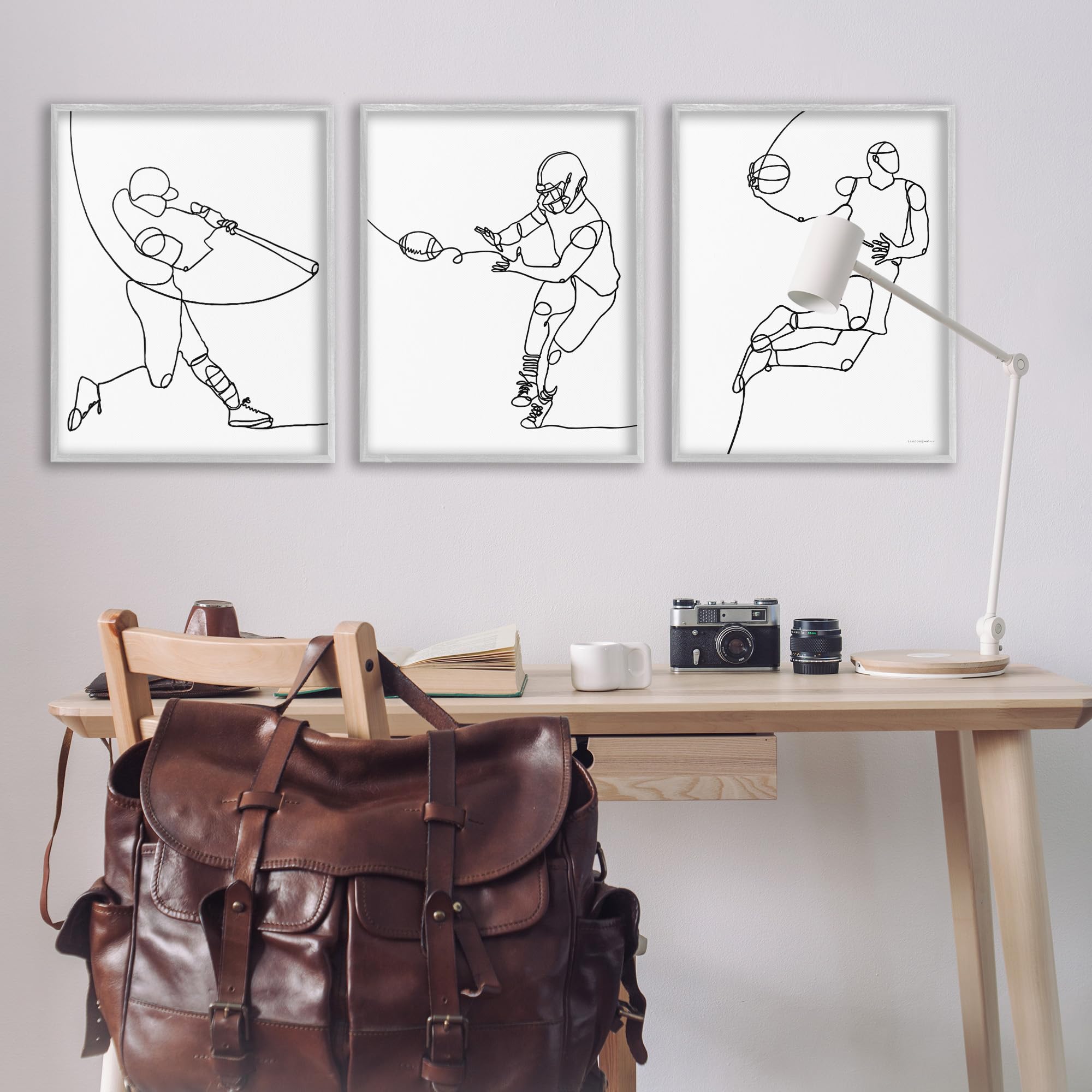 Stupell Industries Sports Doodle Art - Baseball, Football & Basketball Line Drawing by Kamdon Kreations - Perfect for Kids' Room Decor, Game Room Wall Art & Sports Fan Gifts