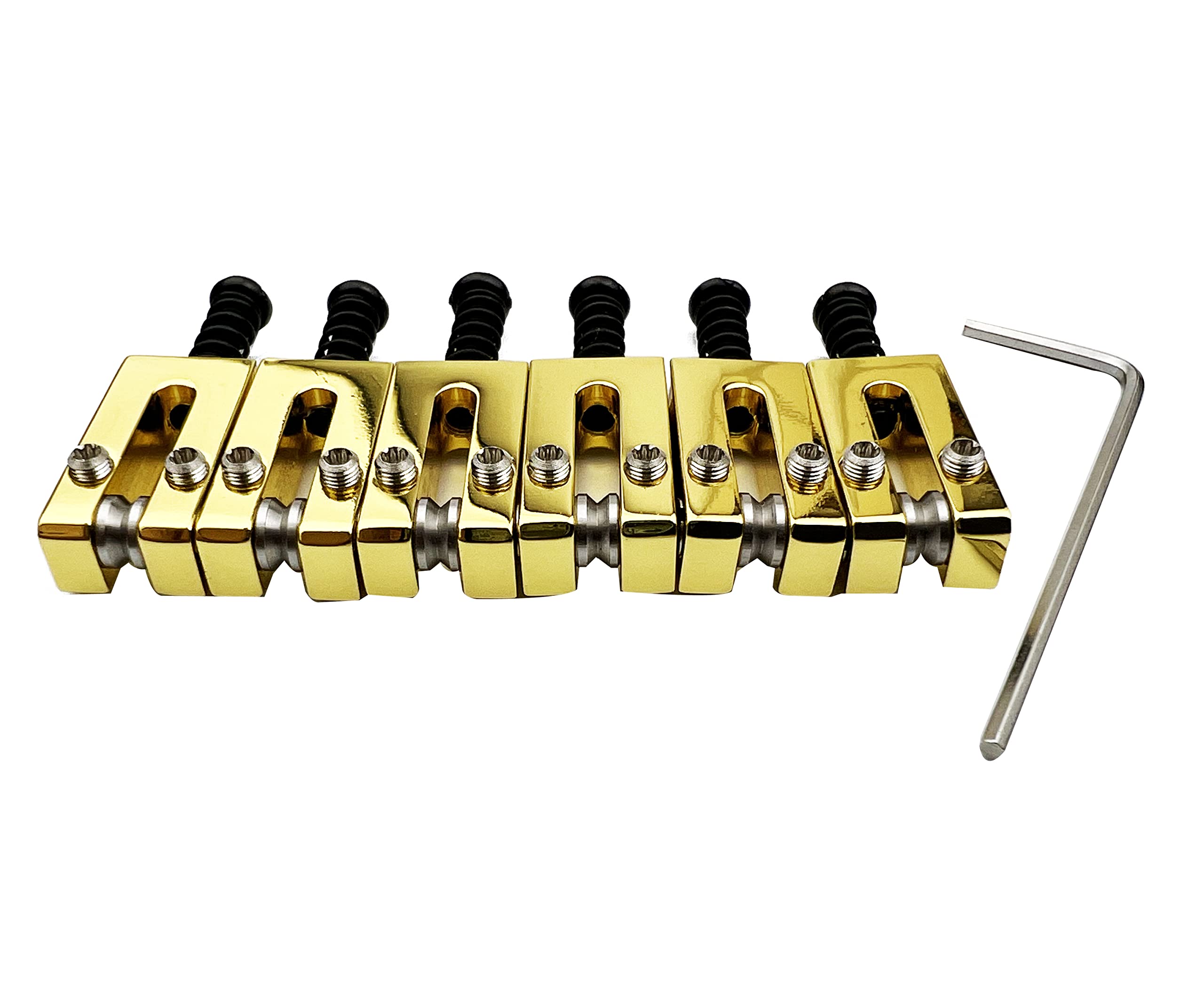 Guyker 10.5MM Brass Tremolo Bridge Saddles for Strat ST & Tele TL Electric Guitars - 6-Pack Gold Modern Guitar Replacement Parts | Perfect for Upgrades, Repairs & Professional Performances