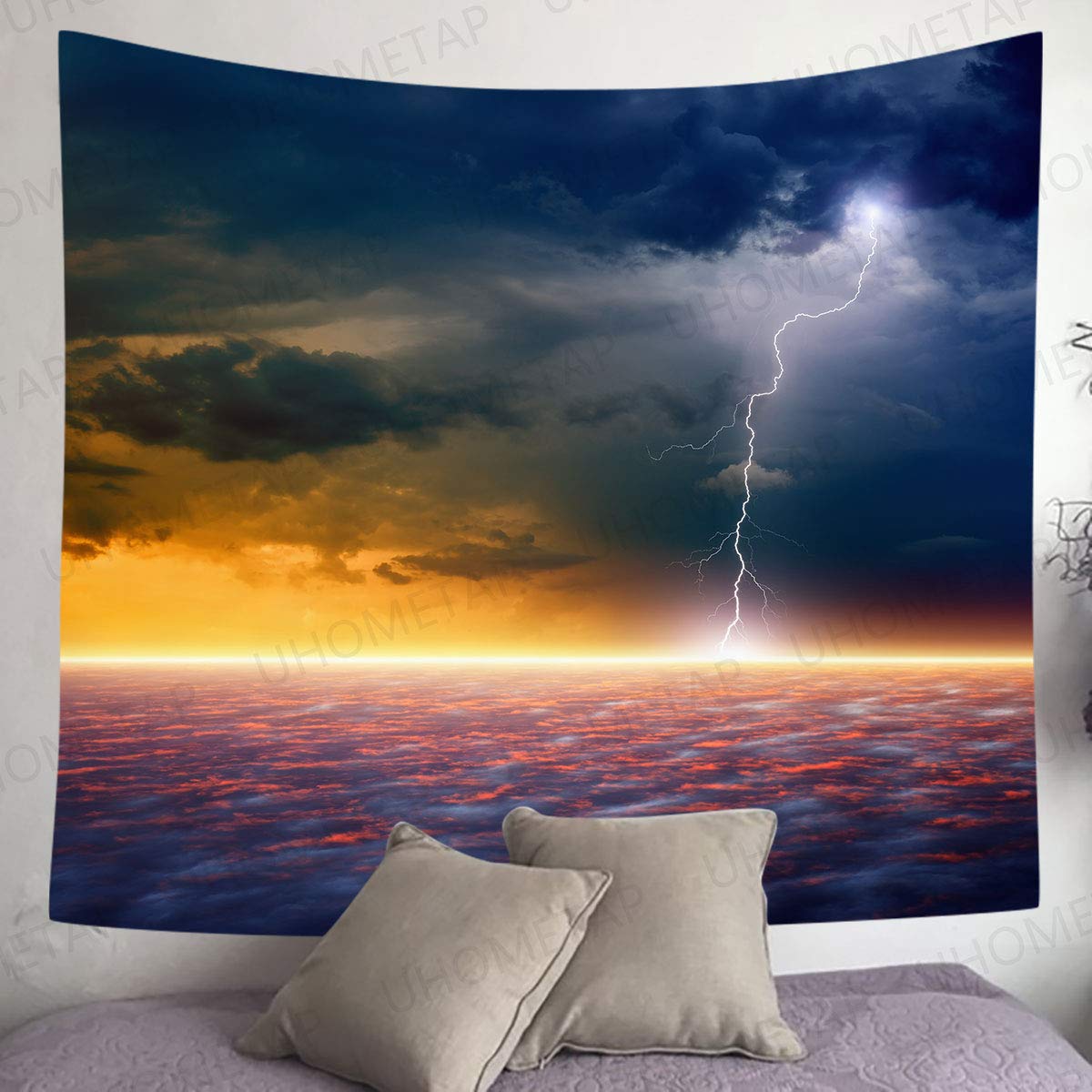 UHOMETAP Nature Tapestry - Ocean Lightning Thunderstorm Scenic Wall Hanging Decor for Bedroom, Living Room & Dorm | 60x60 Inches Waterproof Fabric Art | Perfect for Boho Home Decor, Meditation Spaces & Photo Backdrops (GTQQUH721)