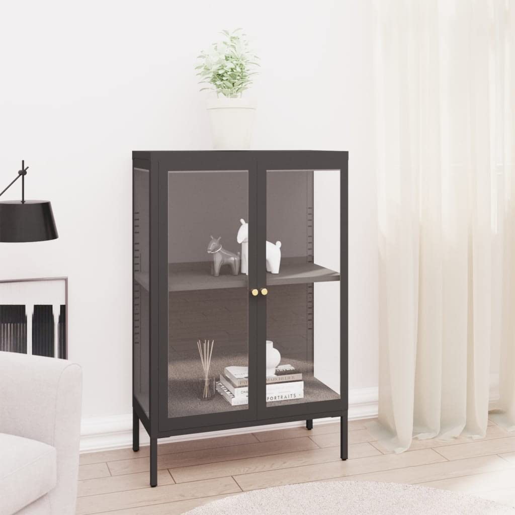 Industrial Style Sideboard Console Table with Steel and Glass - Storage Cabinet Buffet for Living Room, Bedroom, Office, Dining Room & Hallway - Anthracite 29.5