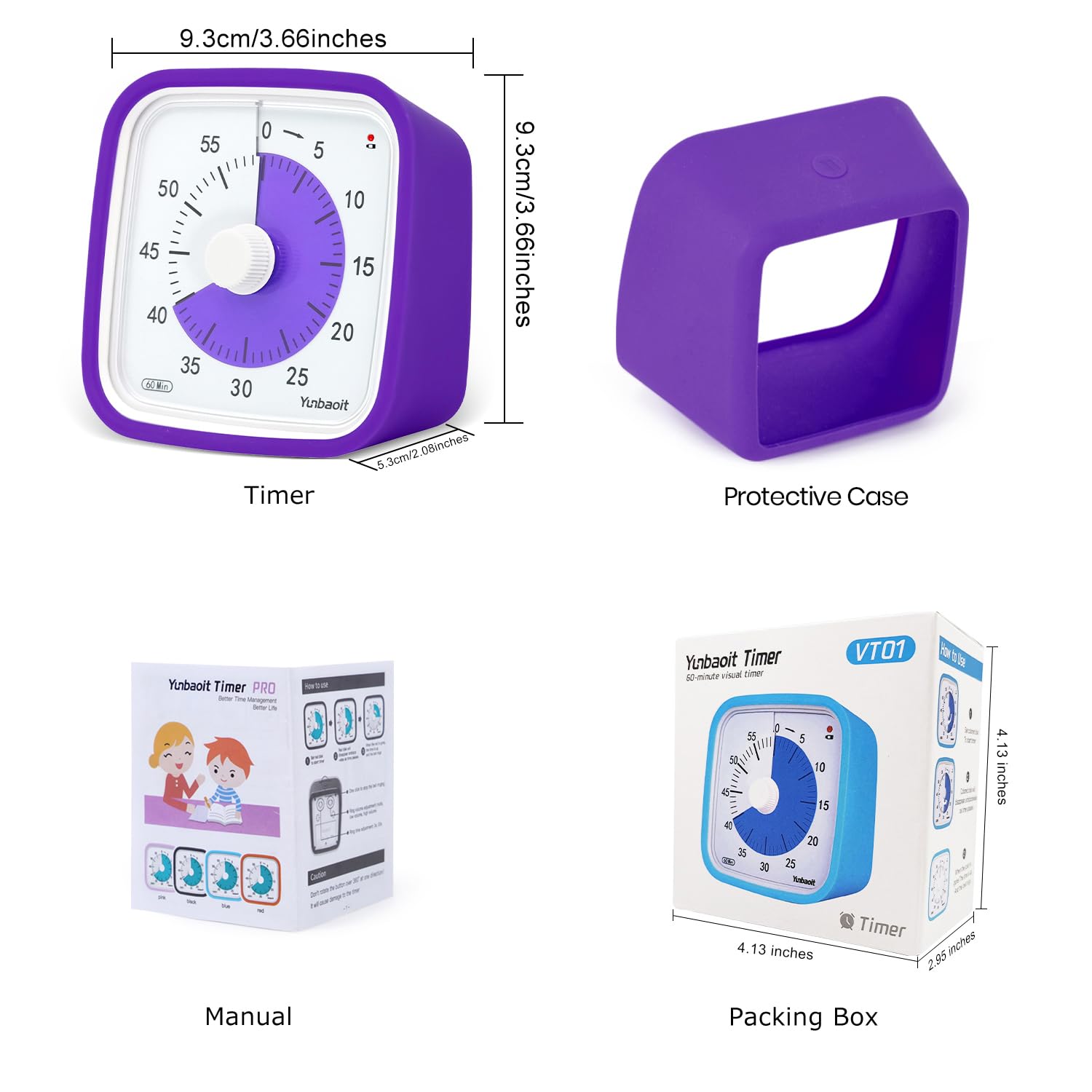 Upgraded 60 Minute Visual Timer with Protective Case - Silent Countdown Clock for Kids & Adults - Time Management Tool for Classroom, Study, Work & Home (Purple)
