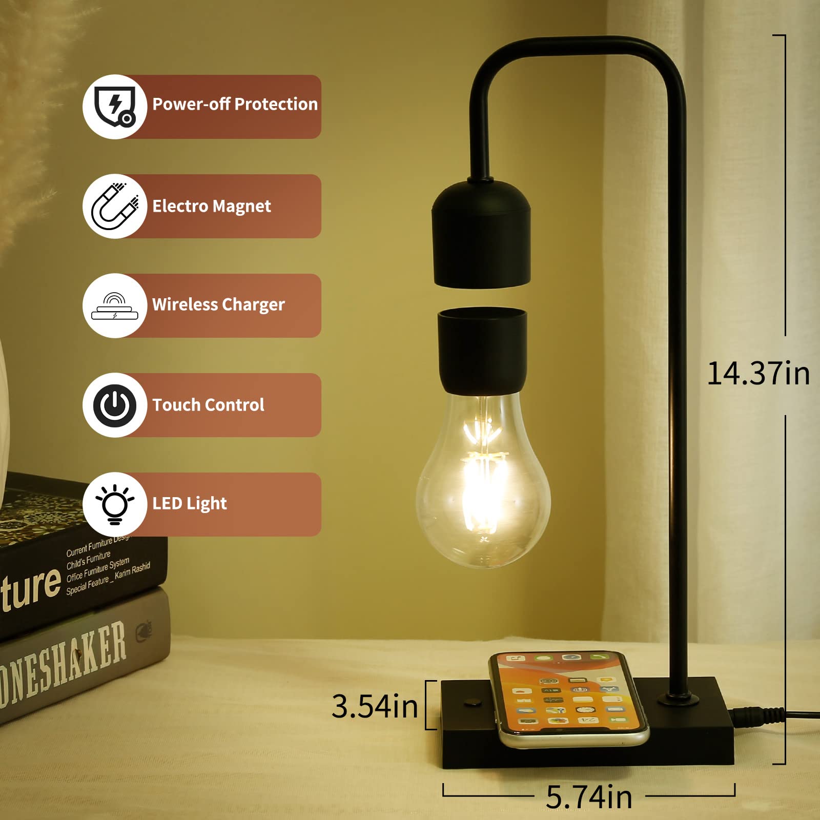 Floating Lamp with Wireless Charger & LED Light - Magnetic Levitating Cloud Desk Lamp for Home Office Decor | Perfect Gift for Friends & Family | Bedroom Nightlight, Living Room Accent Lighting
