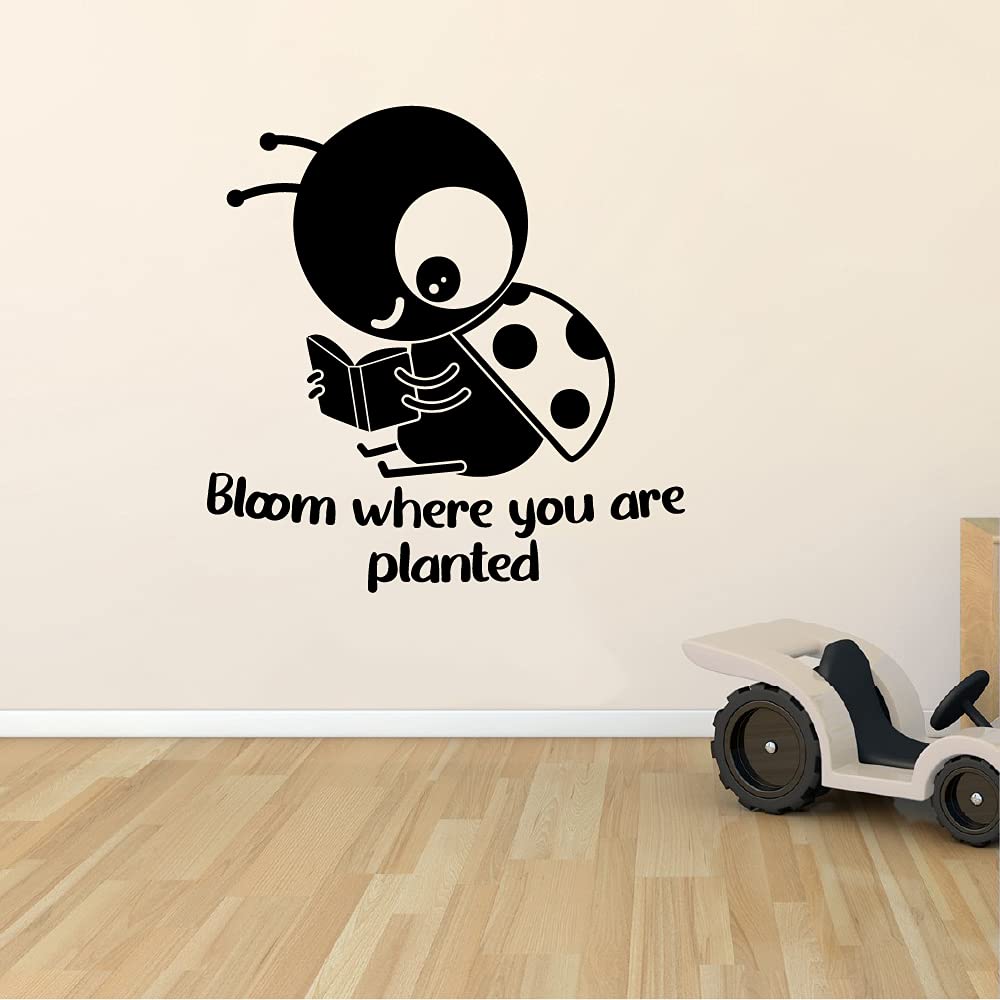 Bloom Quote Ladybug Vinyl Wall Sticker - Cute Animal Insect Decal for Kids Room, Nursery, Bedroom & Playroom Decor (28x30 inch) - Perfect for Children's Spaces, Home Decor & DIY Wall Art Projects