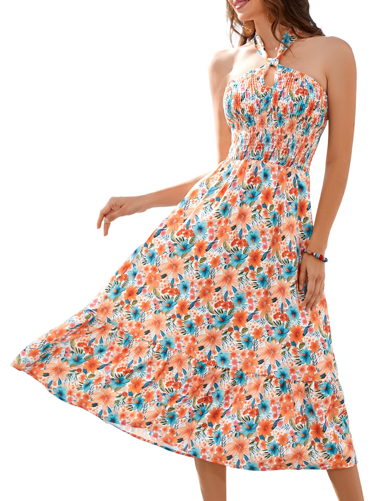 HomRain Women's Summer Dresses 2025 - Elegant Halter Neck Backless Boho Floral Maxi Dress for Cocktail Party, Wedding & Beach Vacation | Spring Collection | Lightweight Comfortable Dress for Outdoor Events