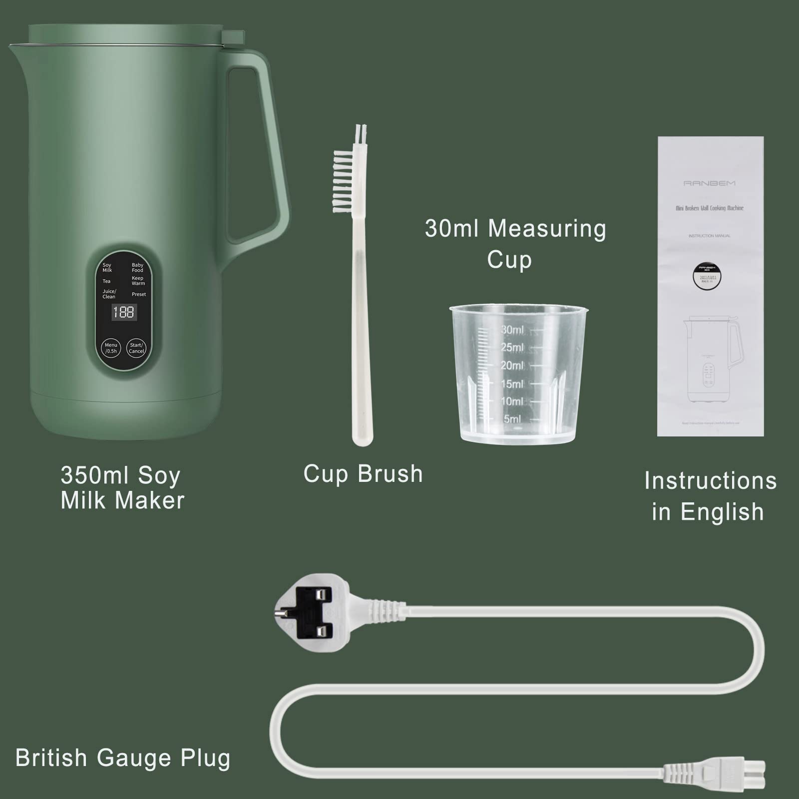 Vegan Soy Milk Maker 350ml - Stainless Steel Automatic Nut Milk Machine for Almond, Oat, Rice & Soy Milk - Kitchen Blender for Smoothies, Juices & Porridge with Self-Cleaning Function - Perfect for Healthy Breakfast & Plant-Based Diets