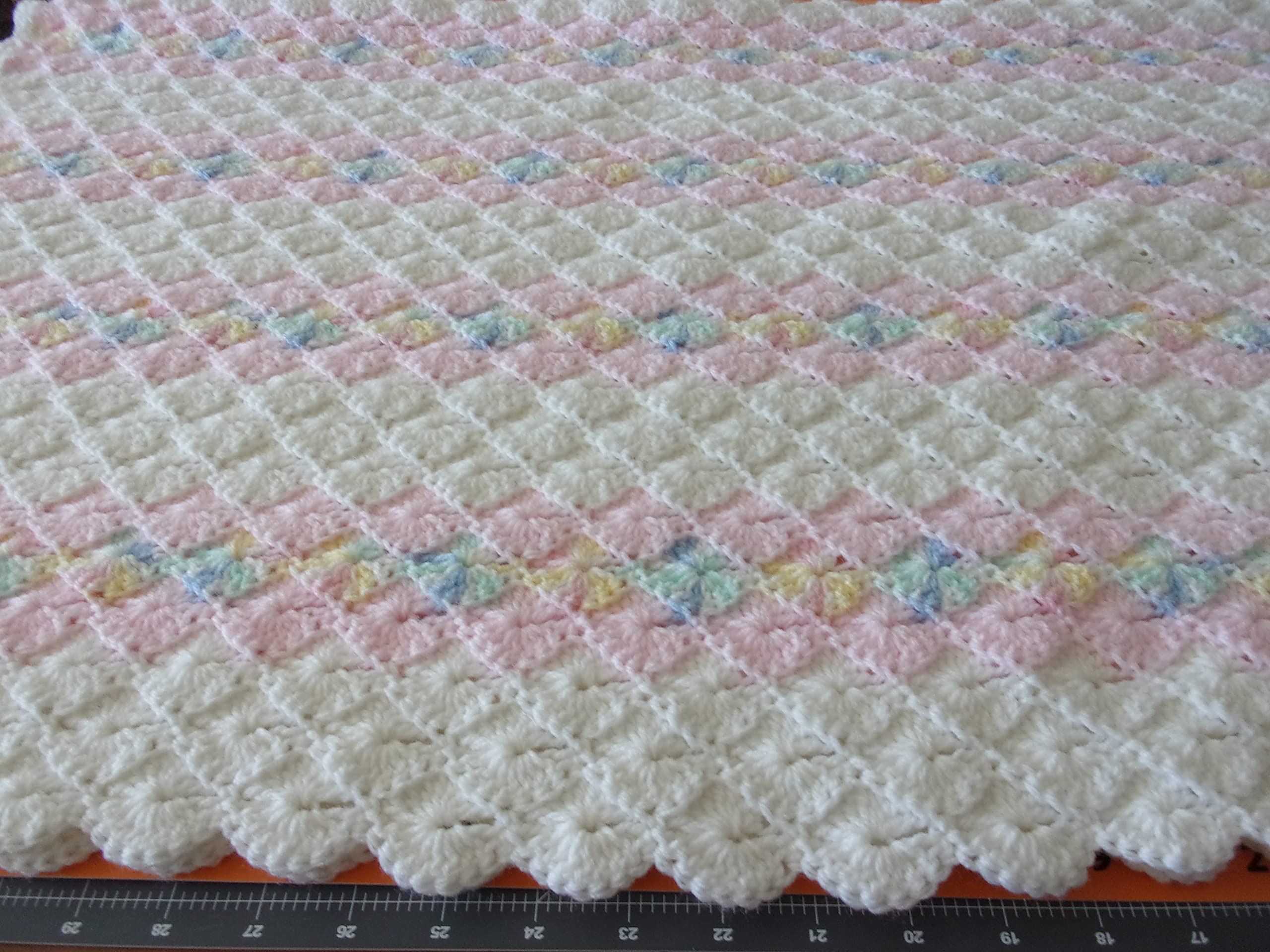 Handmade Crocheted Baby Blanket - Soft Pink & White Afghan Throw - Double Shell Stitch Design - Perfect for Nursery, Gift, or Photo Props