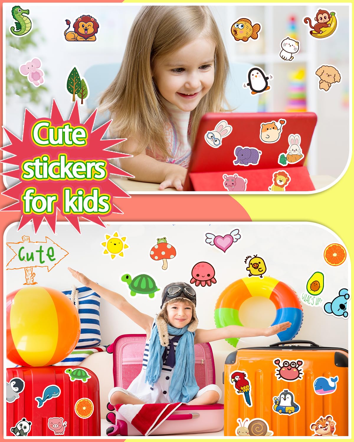1200 Pcs Waterproof Vinyl Stickers for Kids & Teens - Cute Kawaii Animal Stickers for Water Bottles, Phones, Laptops, Skateboards - Bulk Aesthetic Sticker Pack for Boys, Girls, Teachers - Perfect for School, DIY Crafts & Personalizing Belongings