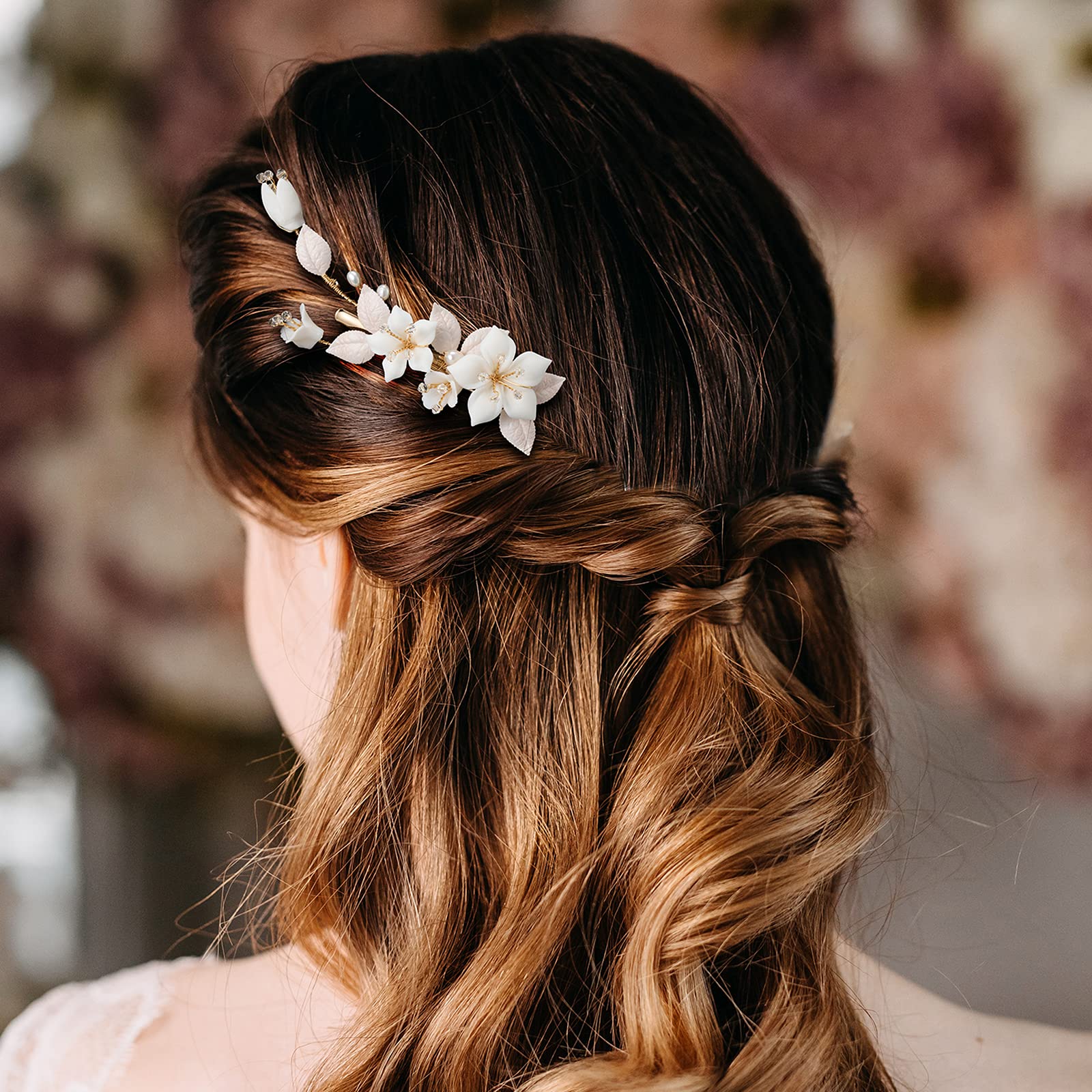 AW BRIDAL Gold Flower Hair Clip for Wedding - Elegant Bridal Hair Comb Barrette, Women's Wedding Hair Accessories for Brides, Bridesmaids, and Girls - Perfect for Weddings, Prom, and Formal Events
