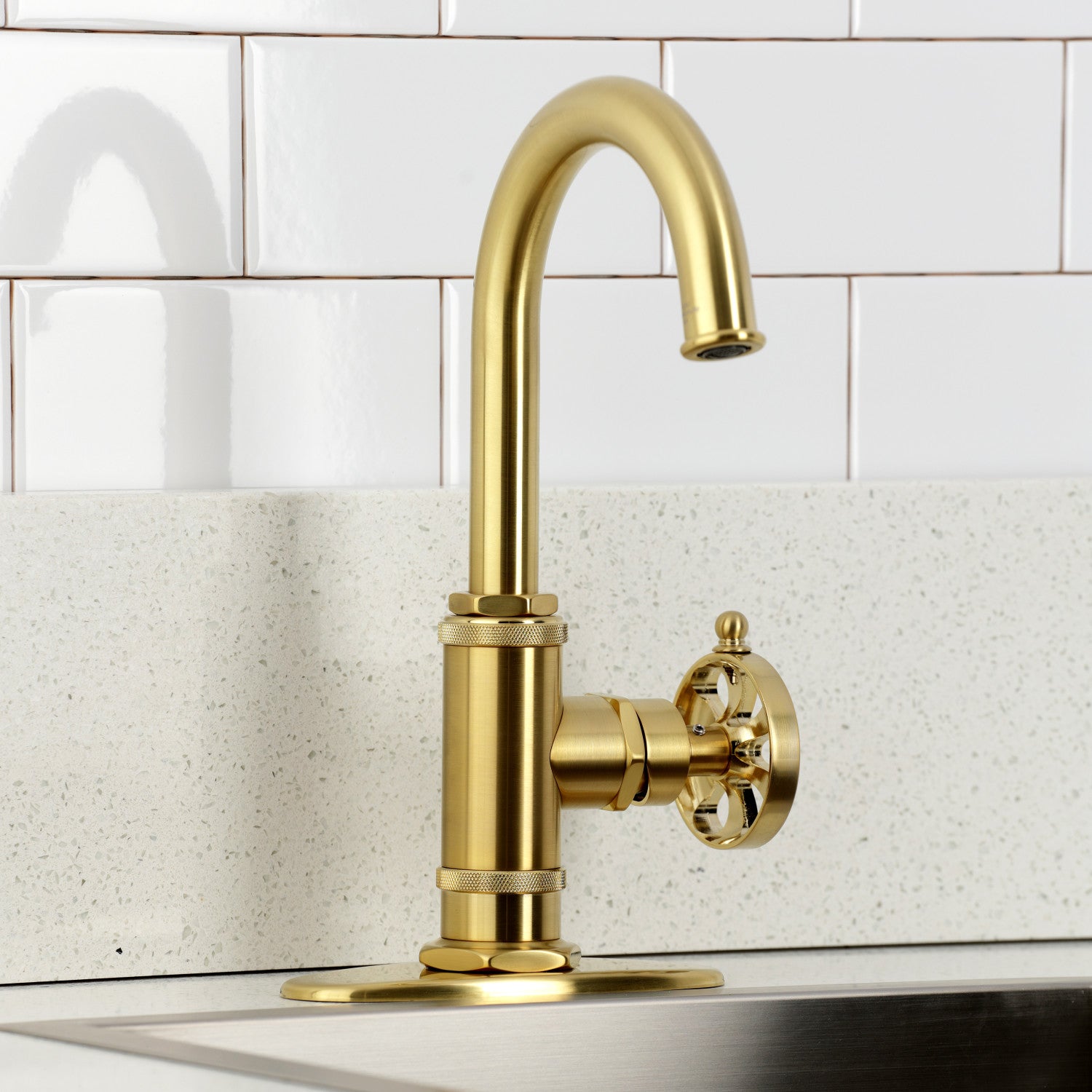 Belknap KSD8507RX Single Handle Deck Mount Bar Faucet in Brushed Brass - Perfect for Kitchen Sinks, Wet Bars, and Outdoor Entertaining Areas