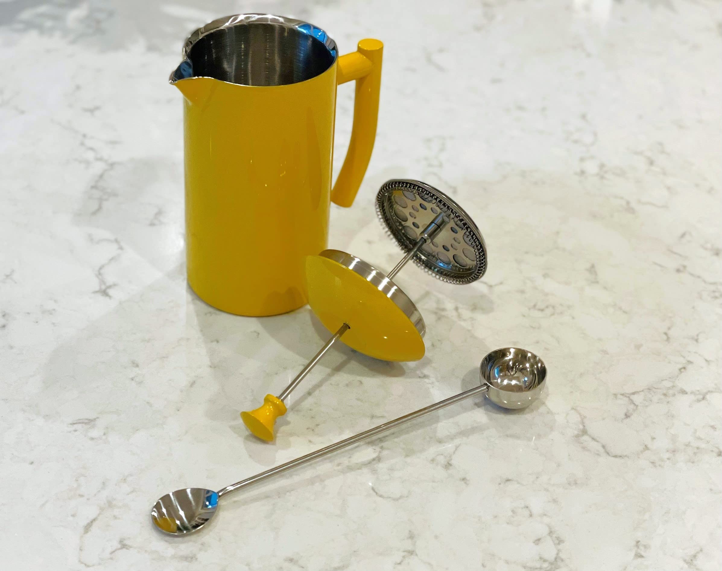 Frieling Double-Walled Stainless Steel French Press Coffee Maker - 34 oz Insulated Coffee Pot for Camping, Travel & Home - Sunshine Yellow - Keeps Coffee Hot for Hours - BPA Free & Durable