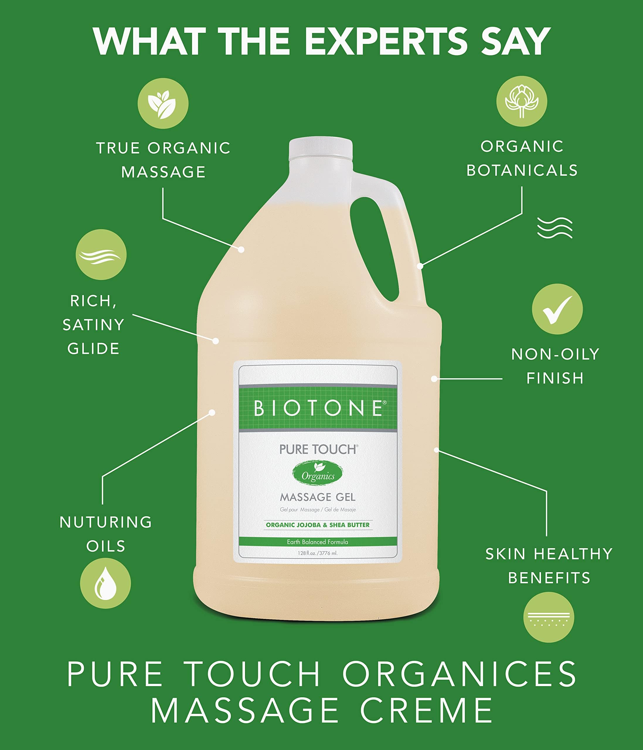 Biotone Pure Touch Organics Massage Gel - 8 oz | Natural & Organic Massage Lotion for Relaxation & Pain Relief | Perfect for Spa, Home Use & Professional Massage Therapists
