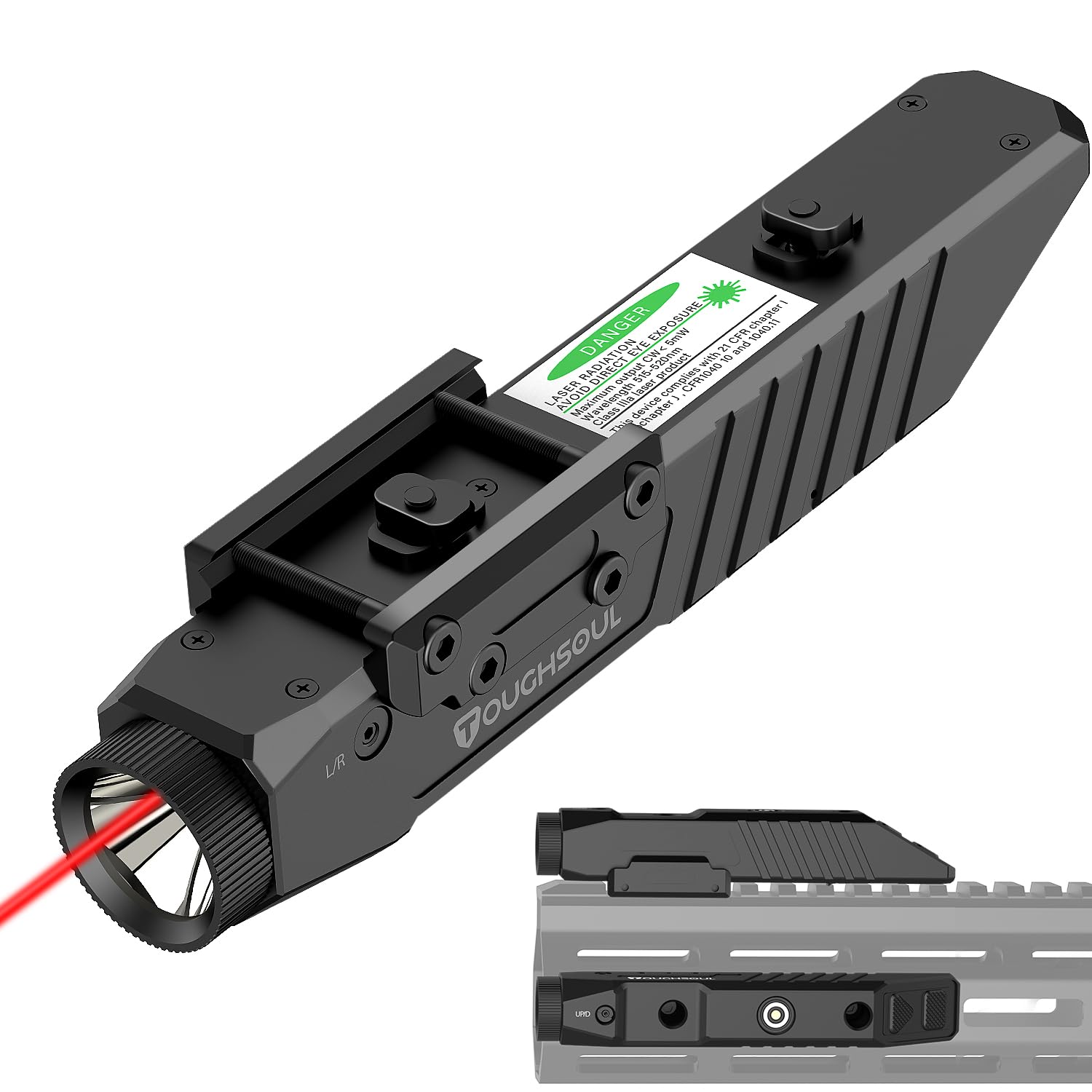 TOUGHSOUL Tactical Flashlight with Green & Red Laser Sight Combo - 1450 Lumen Rechargeable Rifle Light with Picatinny & MLOK Mount - Hunting, Camping, Home Defense & Outdoor Adventures