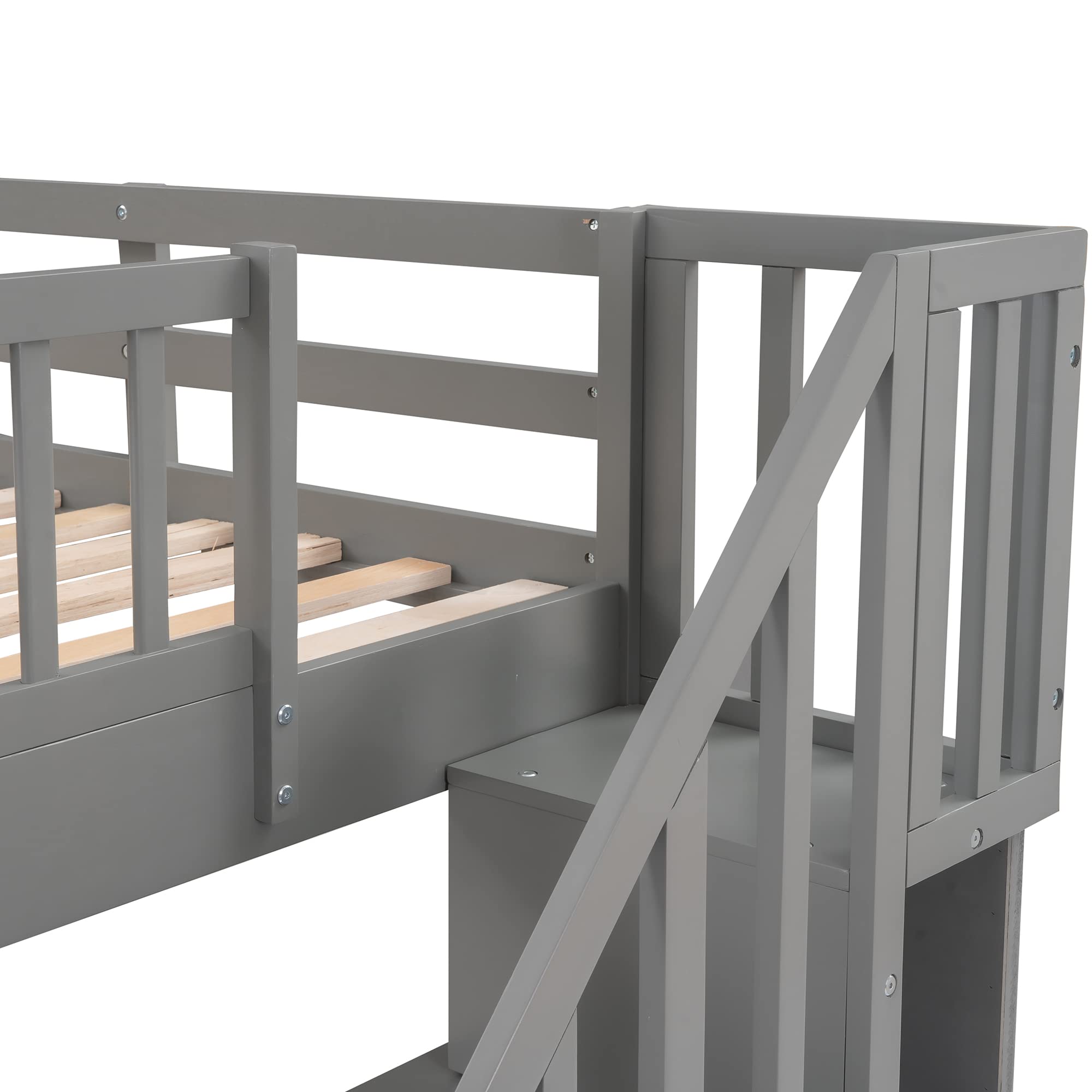 Harper & Bright Designs Twin Over Twin Bunk Bed with Stairs - Solid Wood Bunk Bed with Storage Drawers for Kids, Teens & Adults - Space-Saving Gray Bed for Small Rooms, Guest Rooms & Vacation Homes