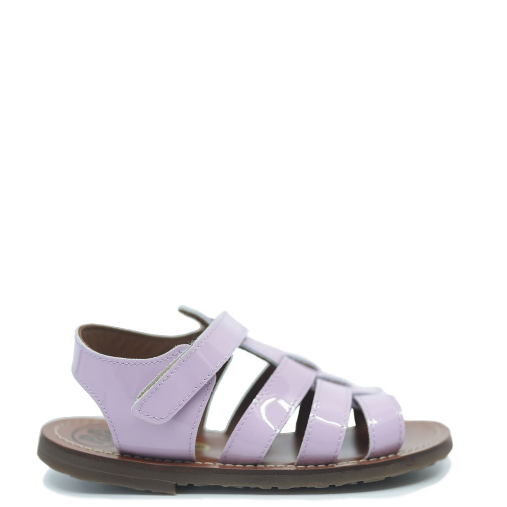 Pepe Women's Lilac Patent Leather Gladiator Sandals with Velcro Strap - Comfortable & Stylish for Summer, Beach, and Casual Outings