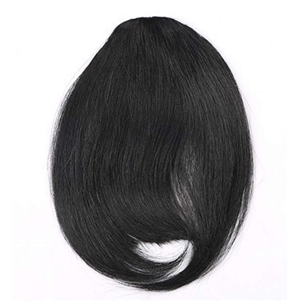Brazilian Human Hair Clip-In Bangs for Black Women | 6-8 Inch Natural Black Straight French Bangs with Temple | Muzinuo Hair Extensions | Perfect for Daily Wear, Parties & Protective Styles