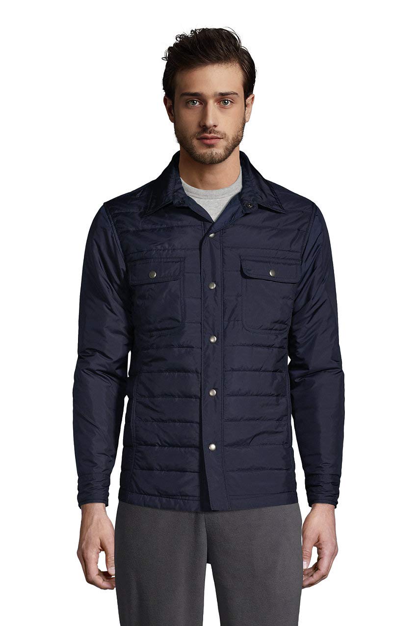 Lands' End Men's Quilted Shirt Jacket - Lightweight Insulated Flannel Shirt for Outdoor Activities, Hiking & Casual Wear