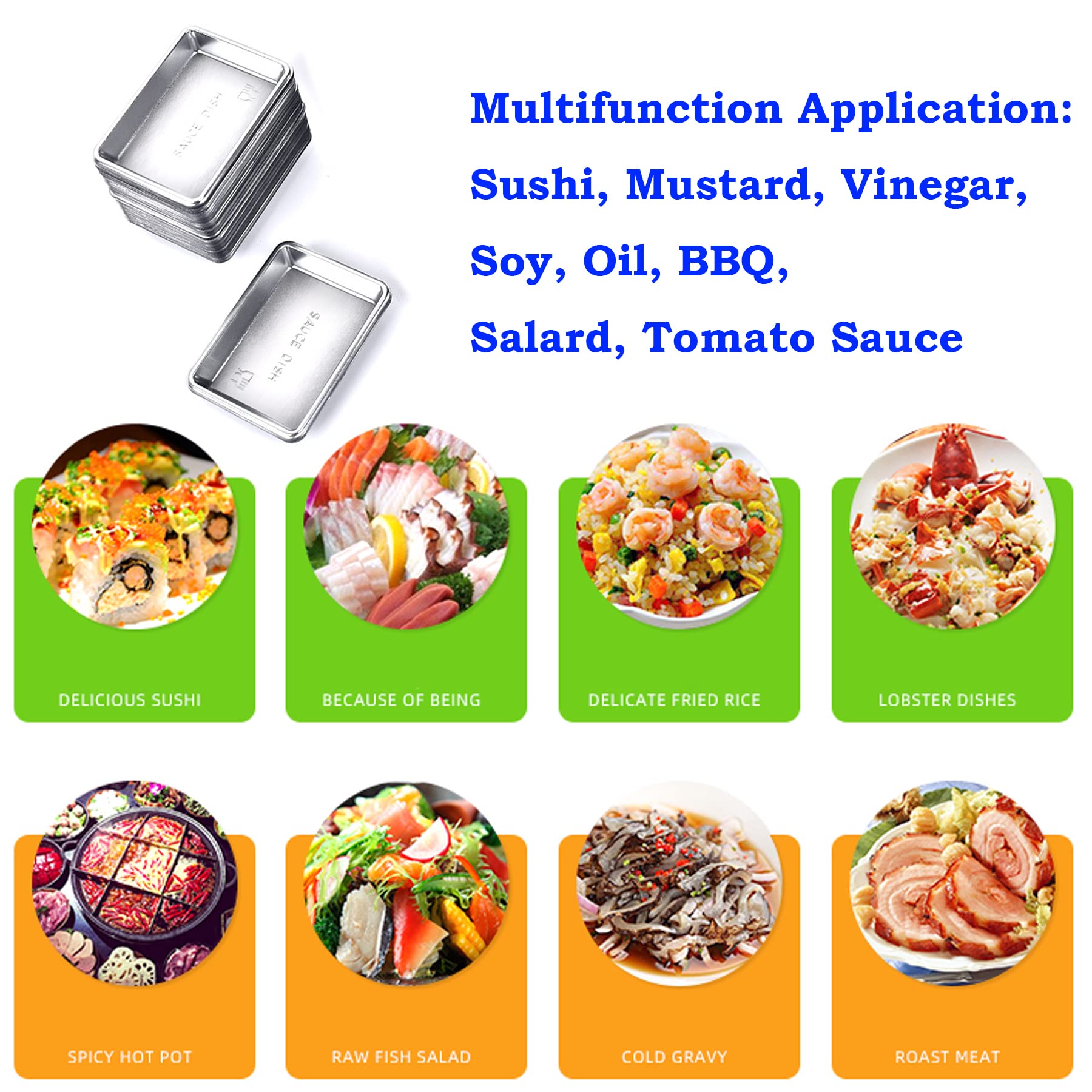 QJFCare 100Pcs Rectangle Disposable Sauce Dishes - Mini Dipping Dessert Plates, Soy Sauce Bowls, Seasoning Dishes for Home, Restaurant & Party Use - Silver (Ideal for Appetizers, Sushi, Condiments & Small Snacks)