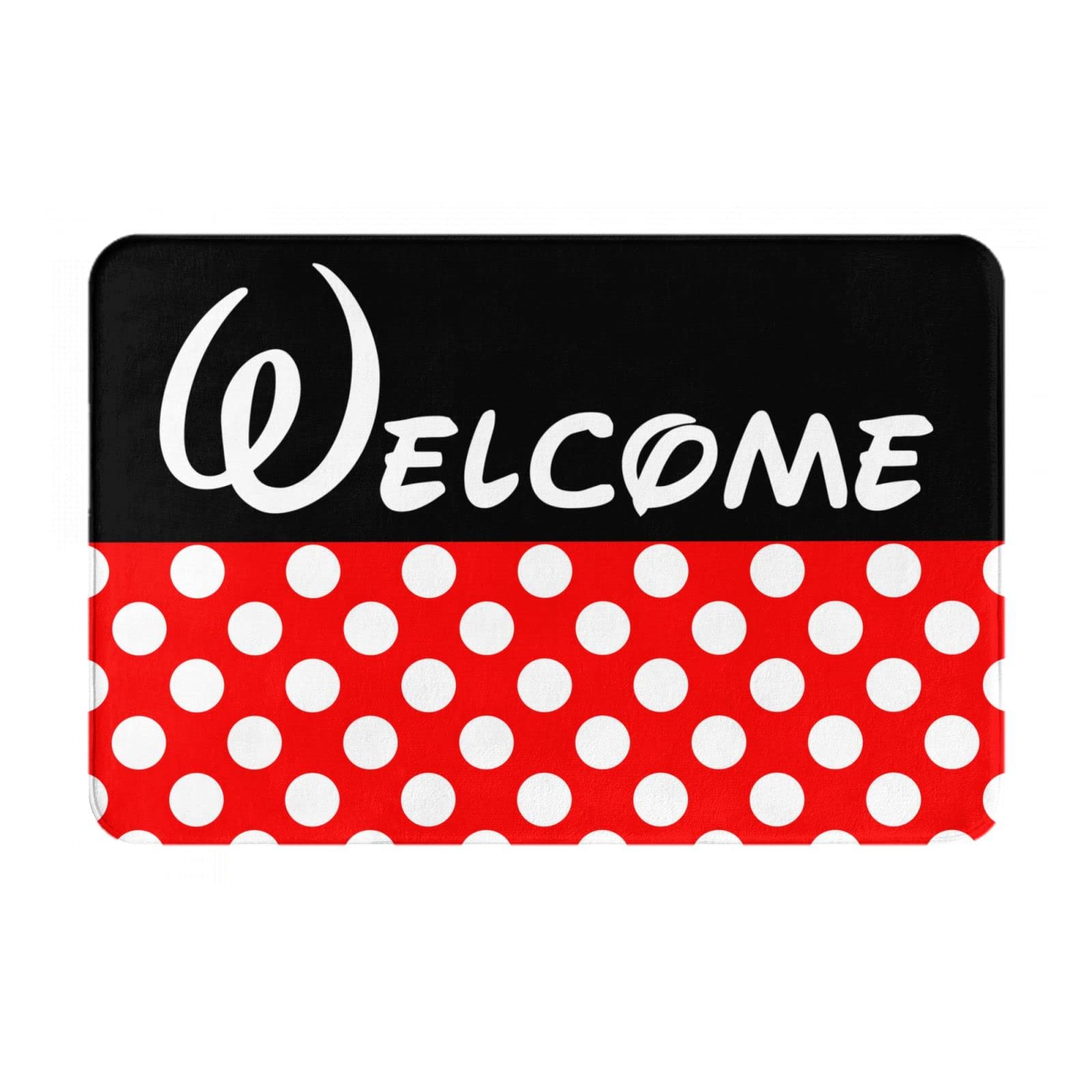 Red Polka Dot Welcome Doormat - Non-Slip Absorbent Indoor Floor Mat for Home, Bedroom, Kitchen & Bathroom - Perfect for Entryways, Bathrooms & High-Traffic Areas