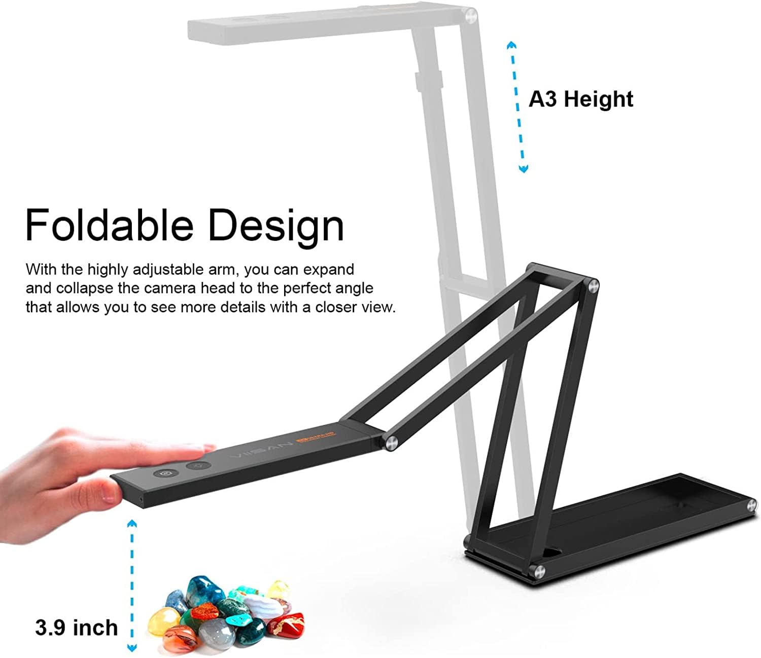 VIISAN P4U 13MP 4K UHD Document Camera with Built-in Mic, USB Visualizer for A3 Size Scanning, Adjustable LED Light & Auto Focus - Flexible Multi-Joint Arm for Online Teaching, Webinars & Remote Work - Compatible with Windows & MacOS