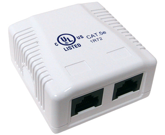 CAT5E Surface Mount Box - 1 Port or 2 Port Pre-Wired Ethernet Wall Plate - Universal White Network Enclosure for Home & Office Wiring