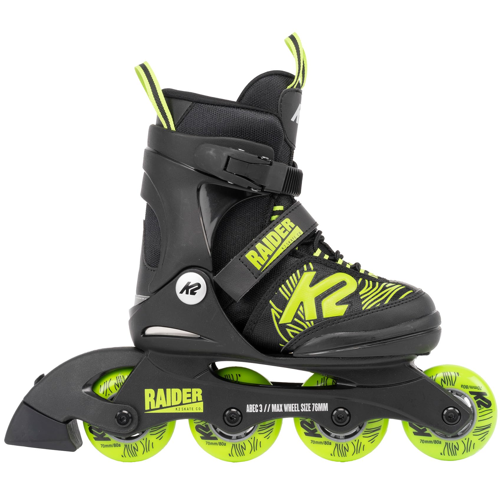K2 Raider Black-Lime Adjustable Inline Skates for Boys | Youth Rollerblades with Comfortable Fit | Perfect for Outdoor Skating, Park Rides & Fitness Training