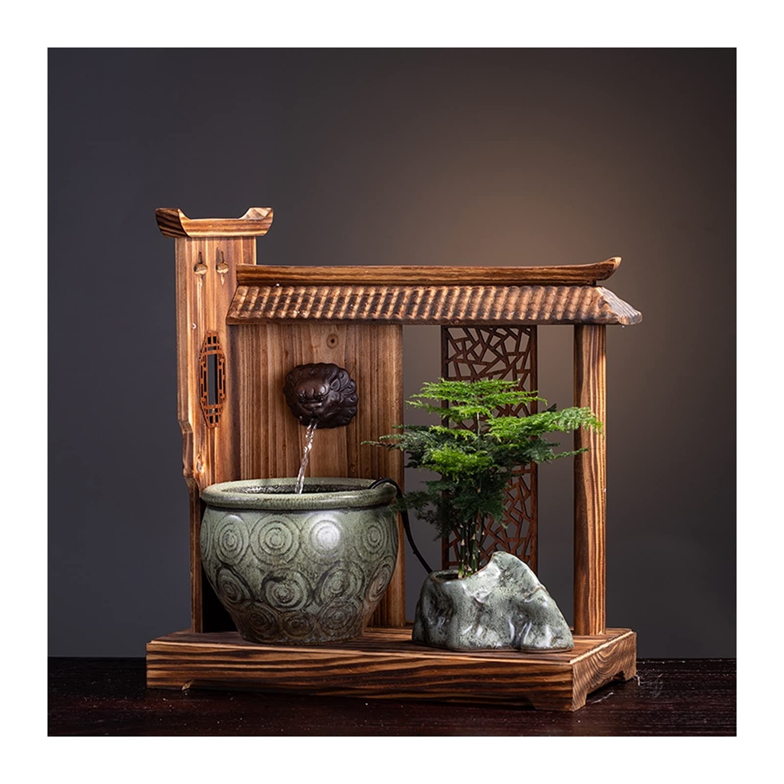 Chinese Style Desktop Fountain - Indoor Tabletop Water Fountain with Circulating Flow for Office & Home Decor | Relaxing Zen Bonsai Water Feature for Stress Relief & Feng Shui