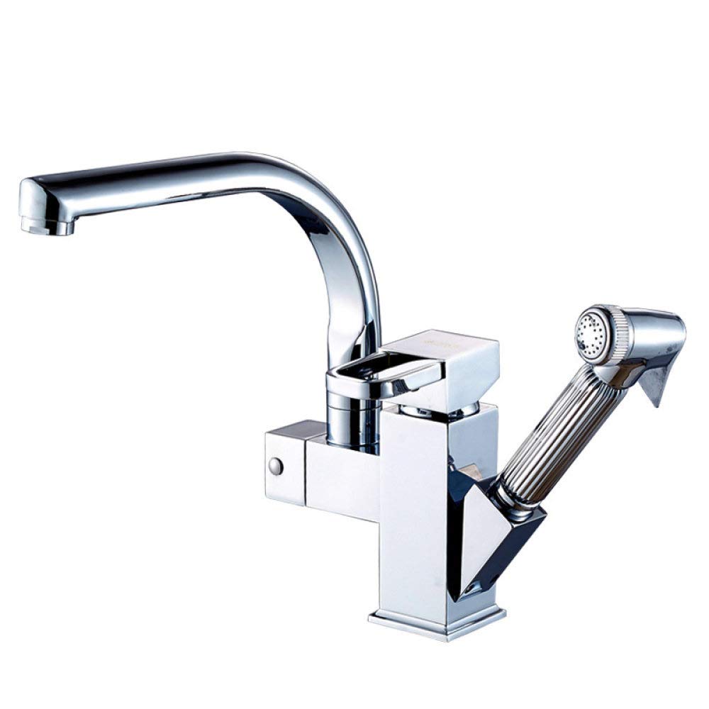 LED Light Kitchen Faucet with Pull-Out Spray - Single Handle Mixer Tap with Hot/Cold Water Control - 360° Swivel Spout - Chrome Finish for Modern Kitchen & Bathroom Sink