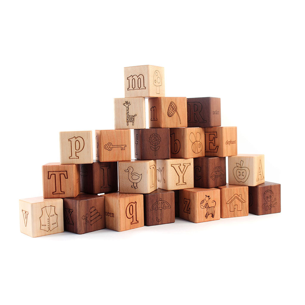 Wooden Alphabet Blocks for Kids - ABC Learning Toys with Pictures - Perfect for Preschool Education & Early Childhood Development