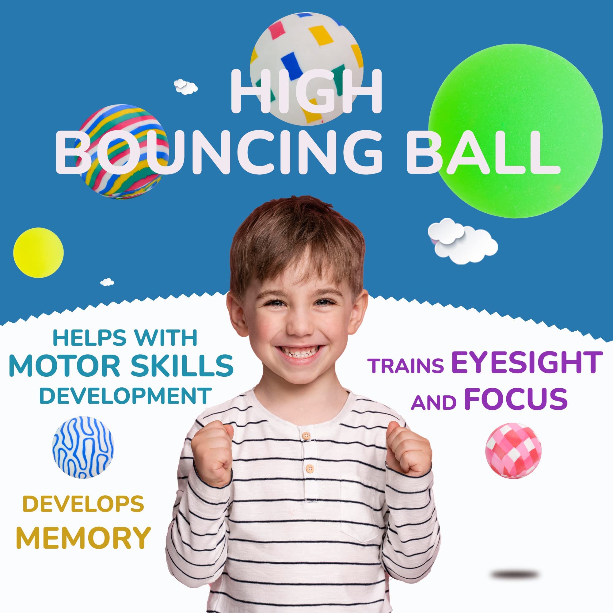 Entervending Bouncy Balls - 6 Pack Mixed Color Rubber Balls for Kids (60mm) - High Bounce Party Favors, Birthday Gifts, Classroom Rewards & Outdoor Play
