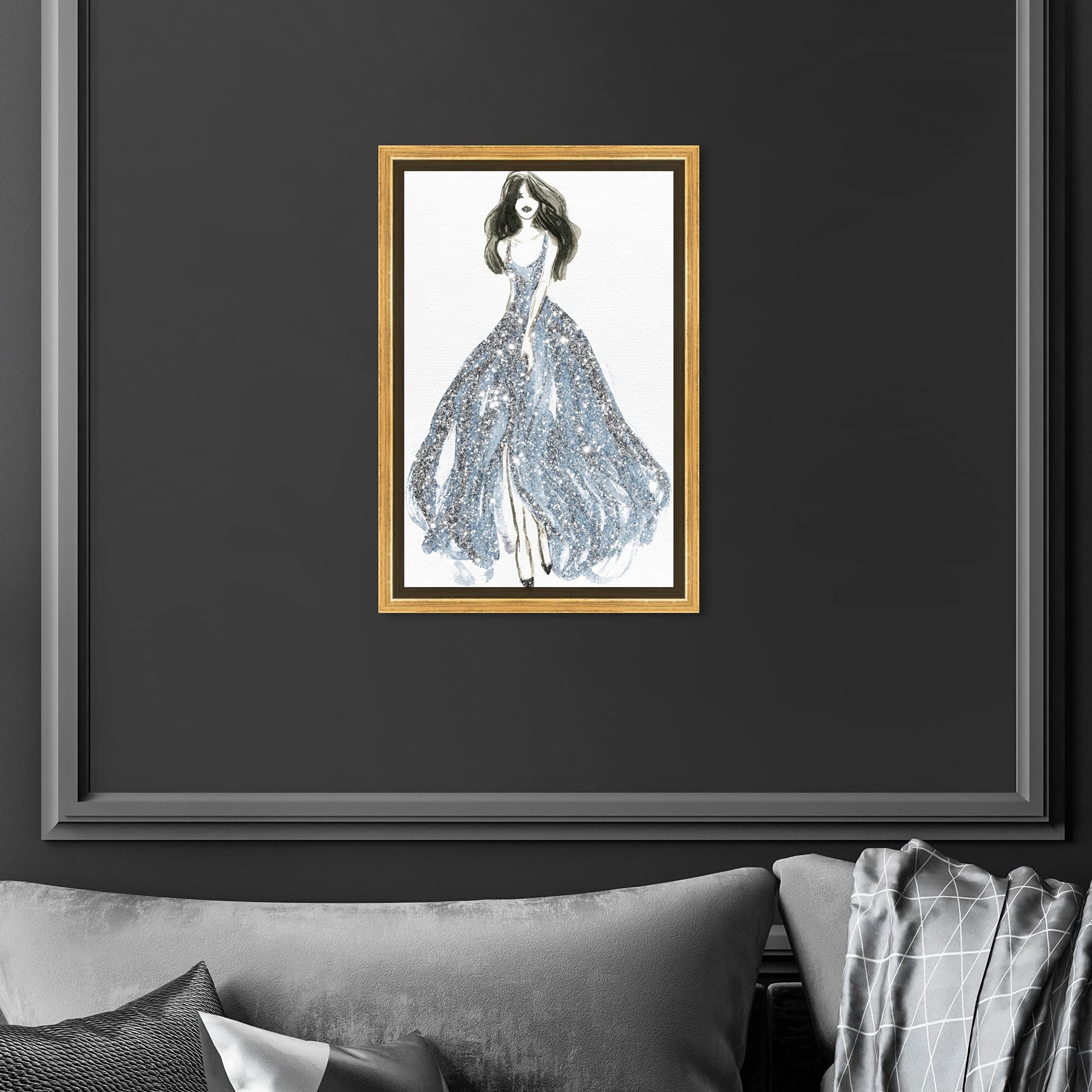 Oliver Gal Artist Co. Fashion & Glam Wall Art - Blue Dress Spring Elegance Canvas Print with Gold Frame (10x15) - Perfect for Living Room, Bedroom & Office Décor
