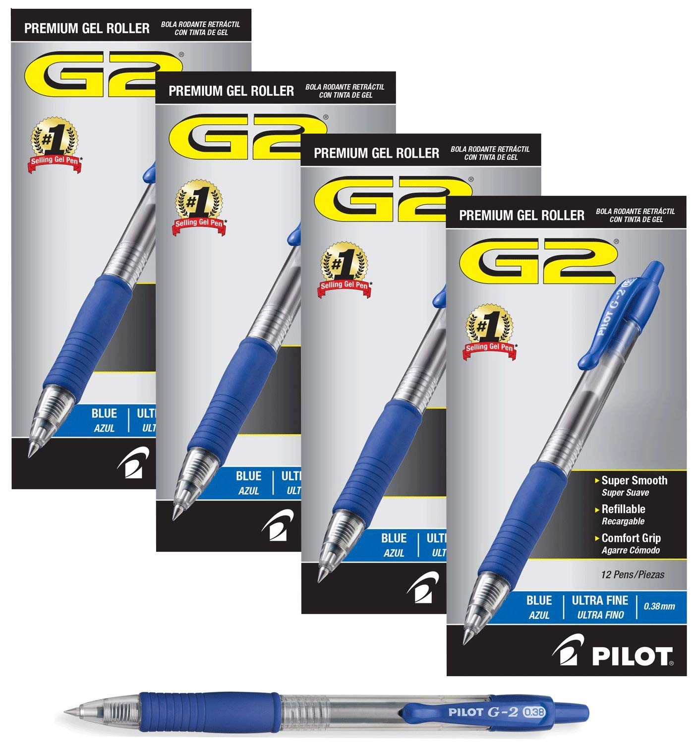 Pilot G2 Retractable Premium Gel Ink Roller Ball Pens - Ultra Fine Point 0.5mm (48 Pack, Blue Ink) - Smooth Writing for Office, School & Note Taking