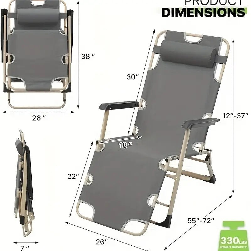 Premium Grey Deck Chair - Heavy Duty Folding Outdoor Lounge Chair for Patio, Poolside, Beach & Garden Relaxation