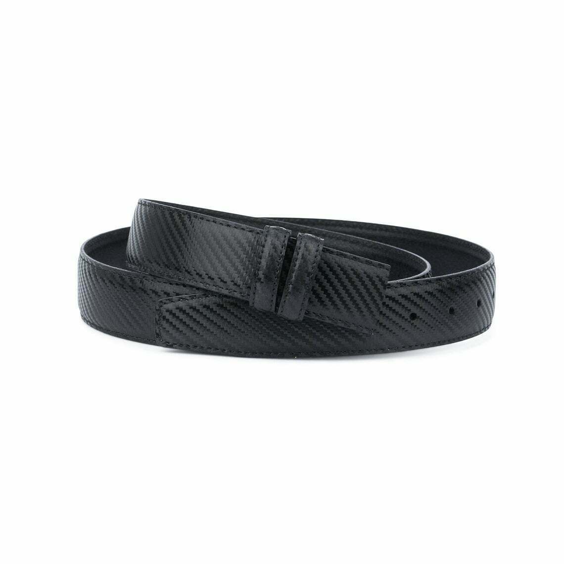 Premium Carbon Fiber & Genuine Leather Belt Strap - 35mm Width Replacement for Montblanc Belts - Men's Black Dress Belt for Business & Formal Occasions